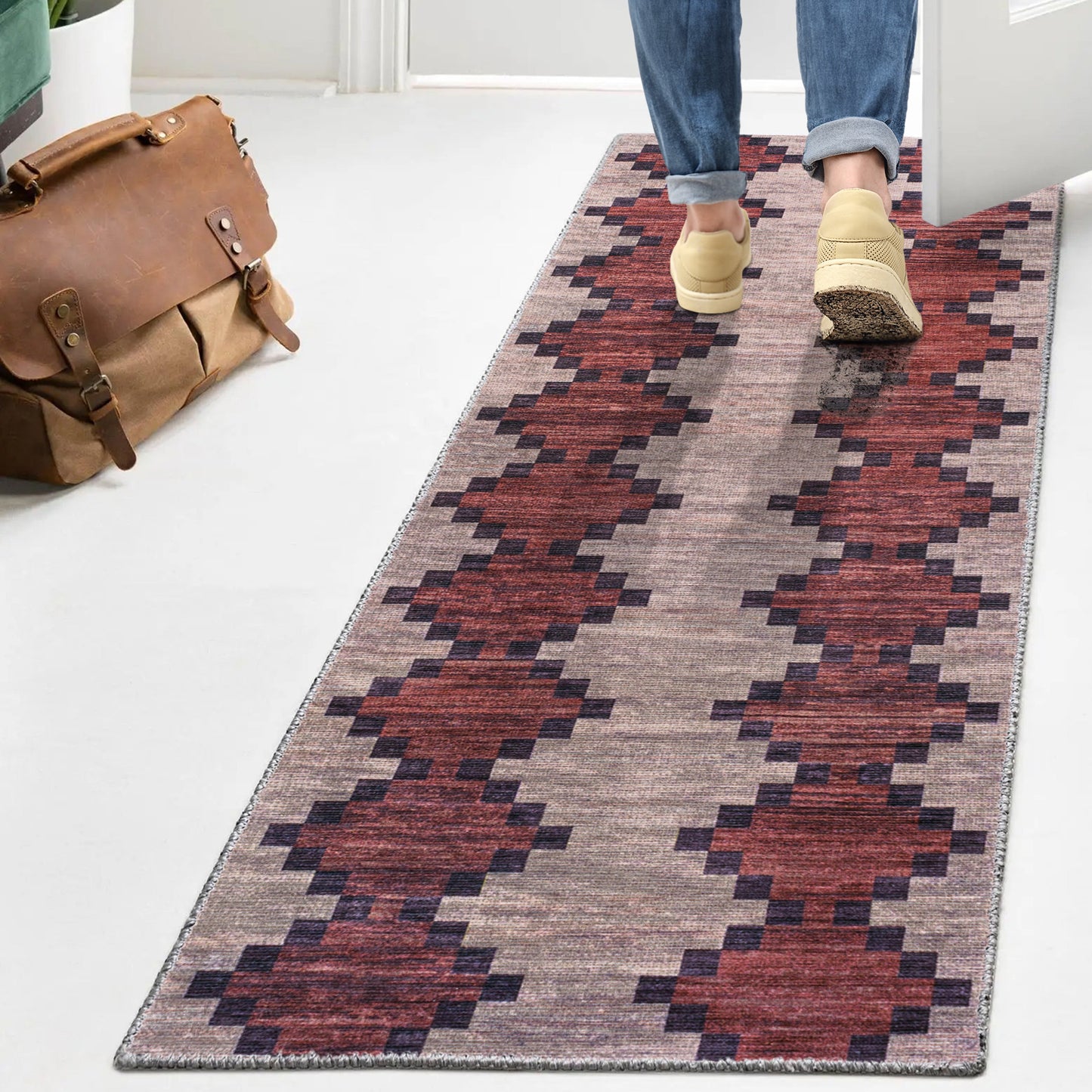 Timantii Modern Trellis Kilim Machine-Washable Area Rug