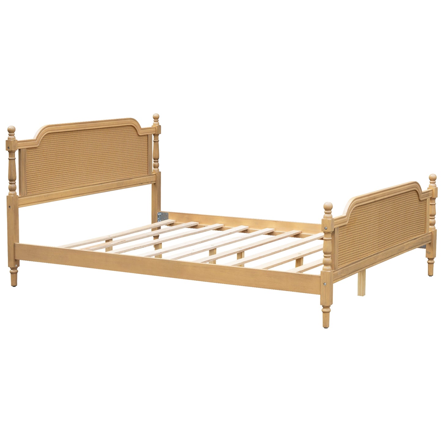 Excelsis Rattan Bed Frame with Fluted Legs, Antique Walnut