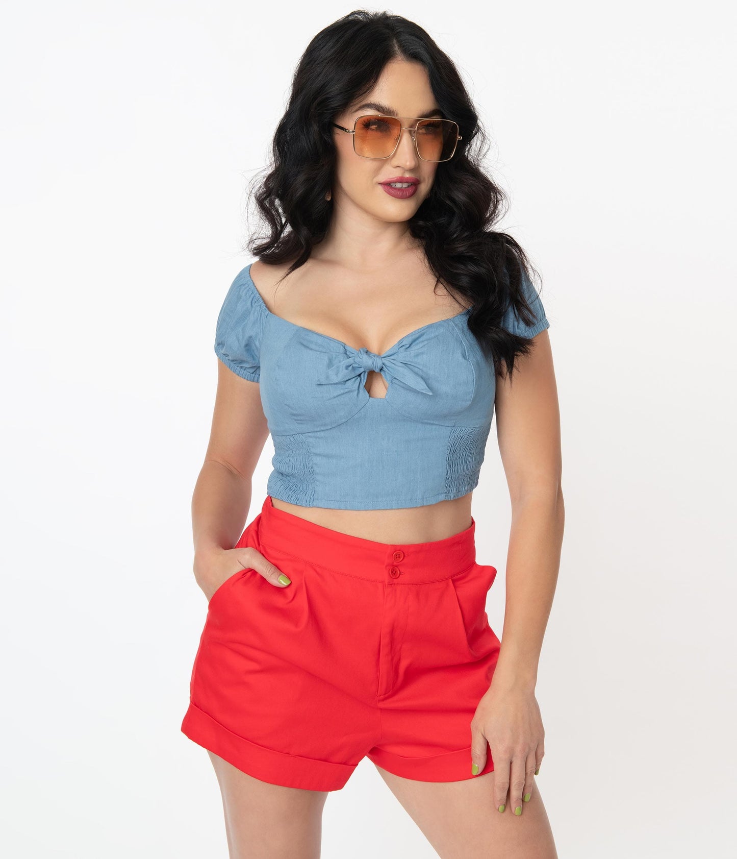 Unique Vintage 1960s Chambray Blue Turner Crop Top