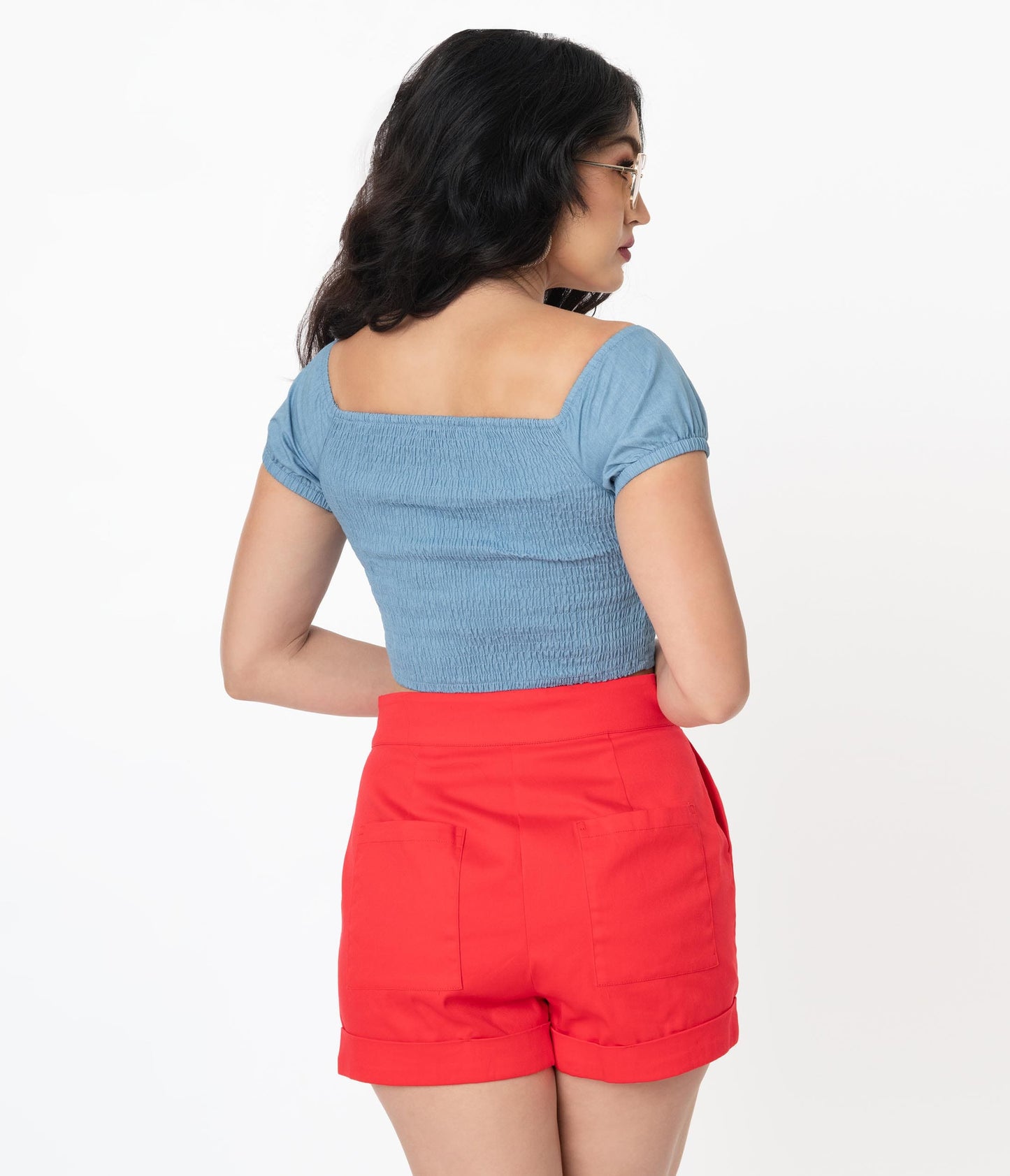 Unique Vintage 1960s Chambray Blue Turner Crop Top