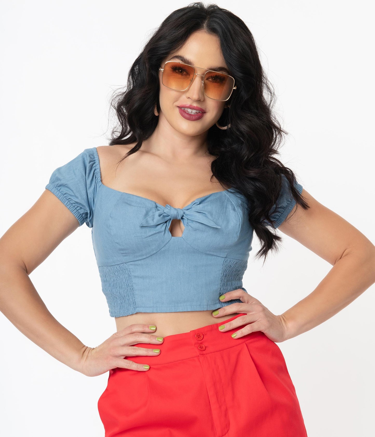Unique Vintage 1960s Chambray Blue Turner Crop Top