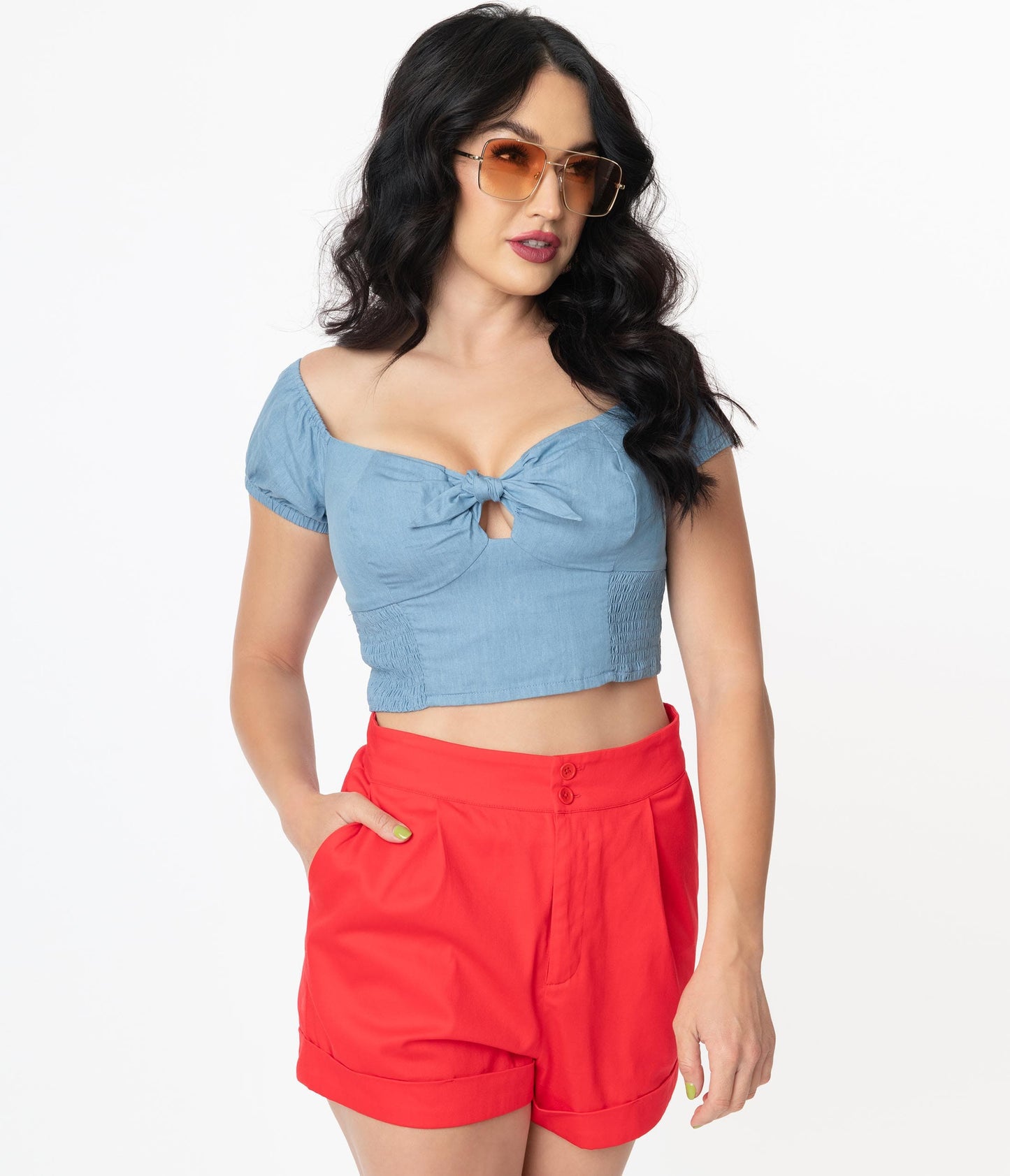 Unique Vintage 1960s Chambray Blue Turner Crop Top