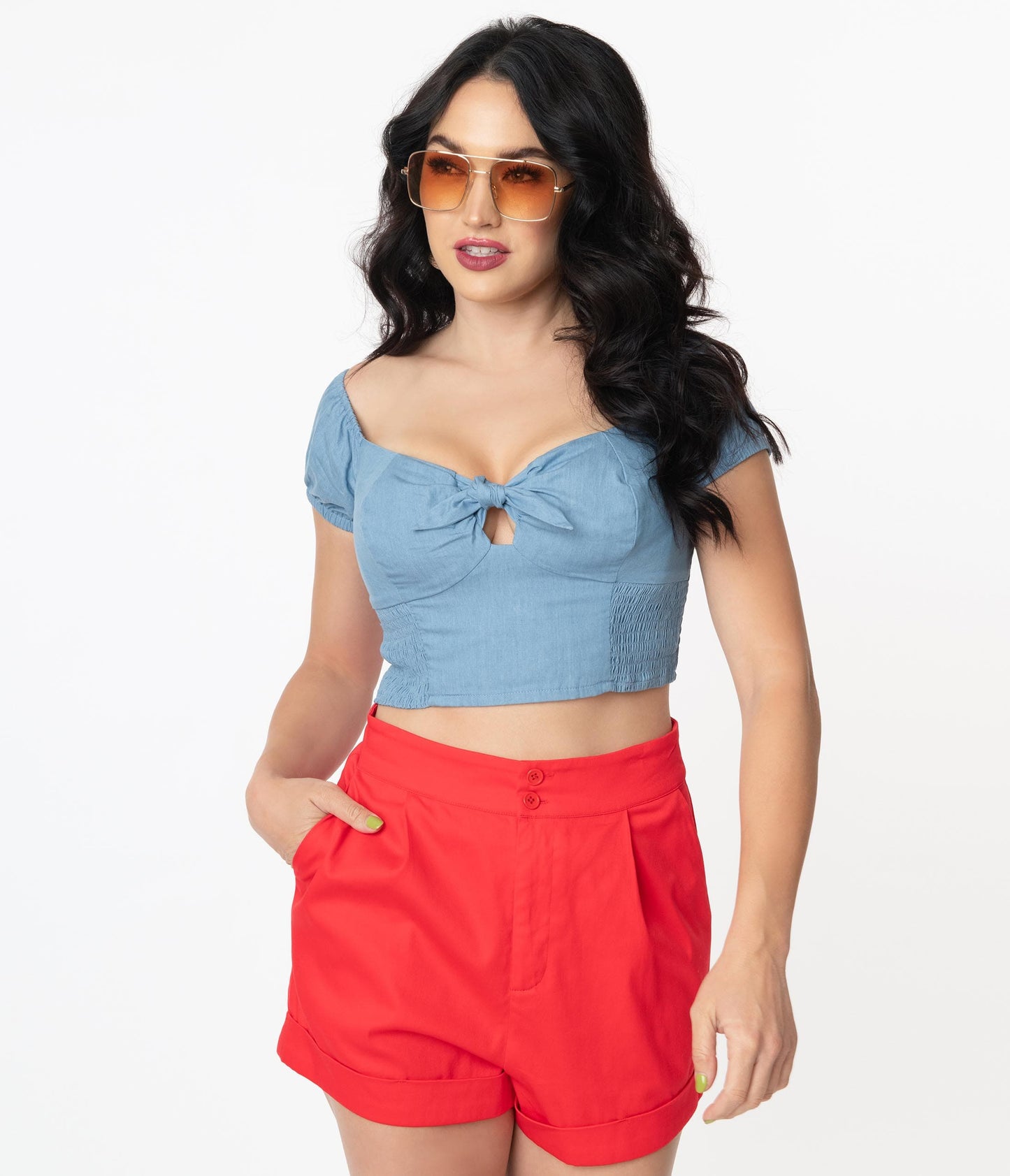 Unique Vintage 1960s Chambray Blue Turner Crop Top