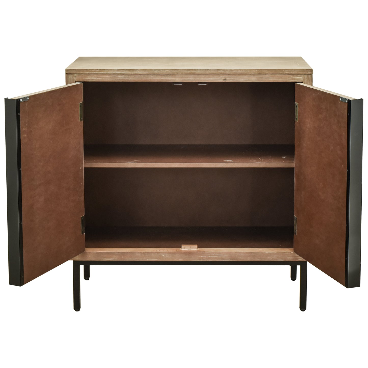 Hand-Carved 2 Doors Accent Cabinet with Shelves and Wood Legs