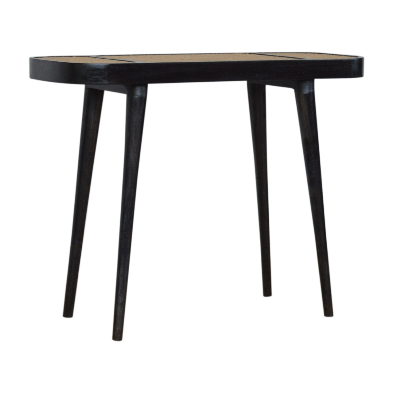 Wood and Rattan Console Table with Tapered Legs