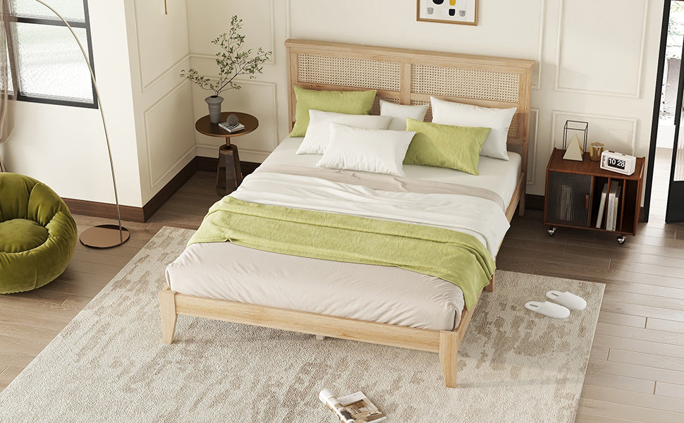 Queen Size Bed with Rattan Headboard