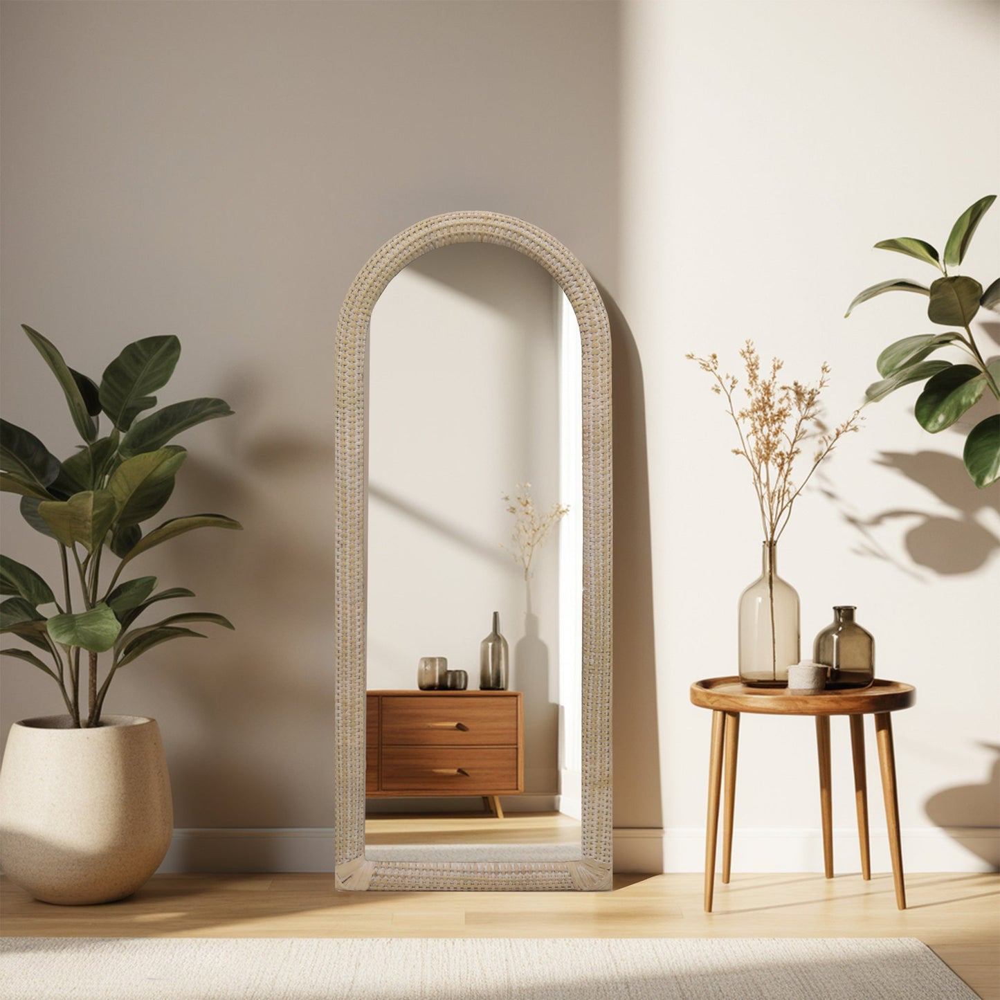 Boho Arch Rattan Wall Mirror
