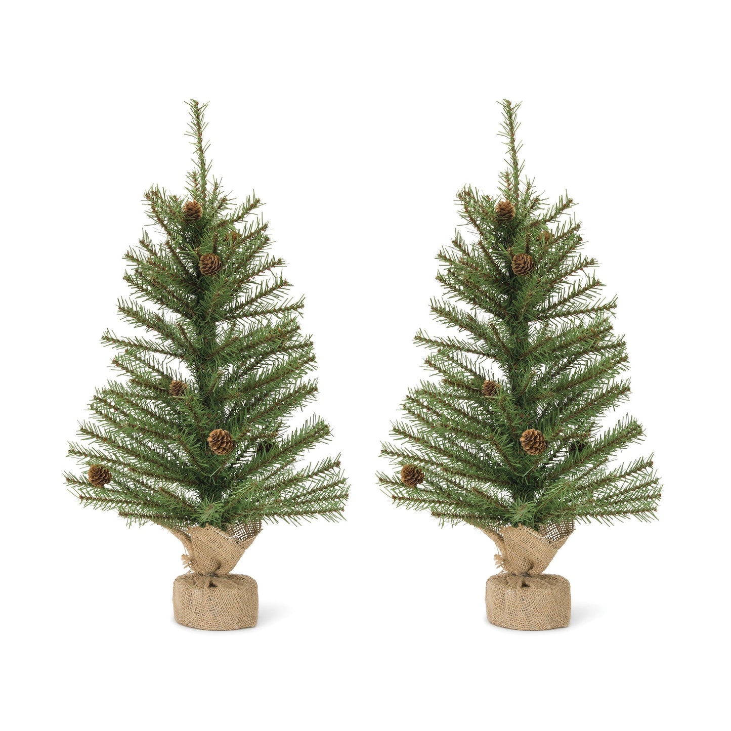 Mini Pine Tree with Burlap Bag Base and Pinecone Accents, Set of 2