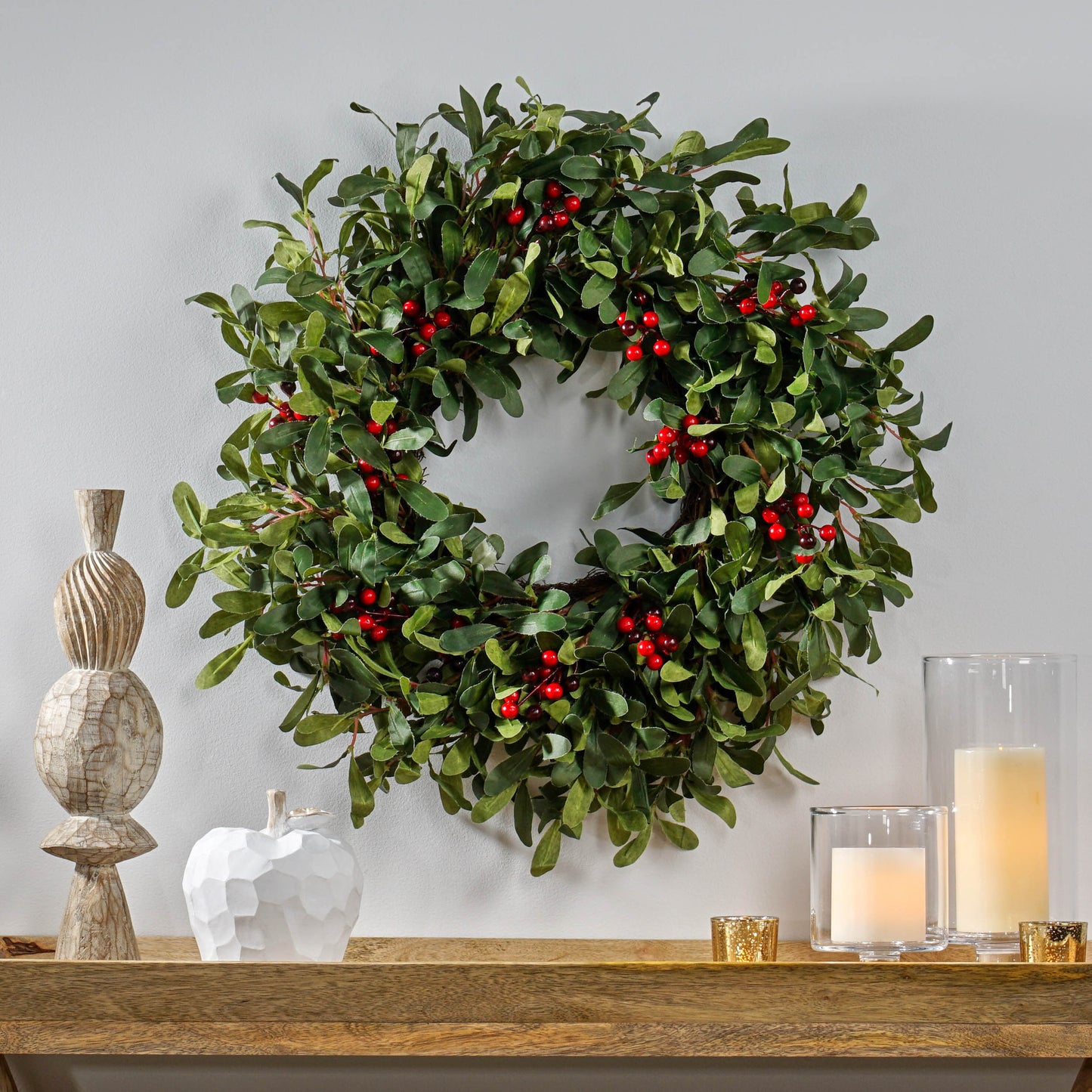Zavin 25-inch Wreath Olive Leaf with Red Fruit