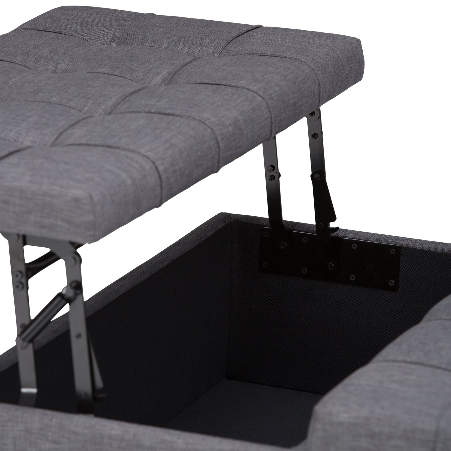 Flame Upholstered Lift Top Square Ottoman with Stitched Tufting