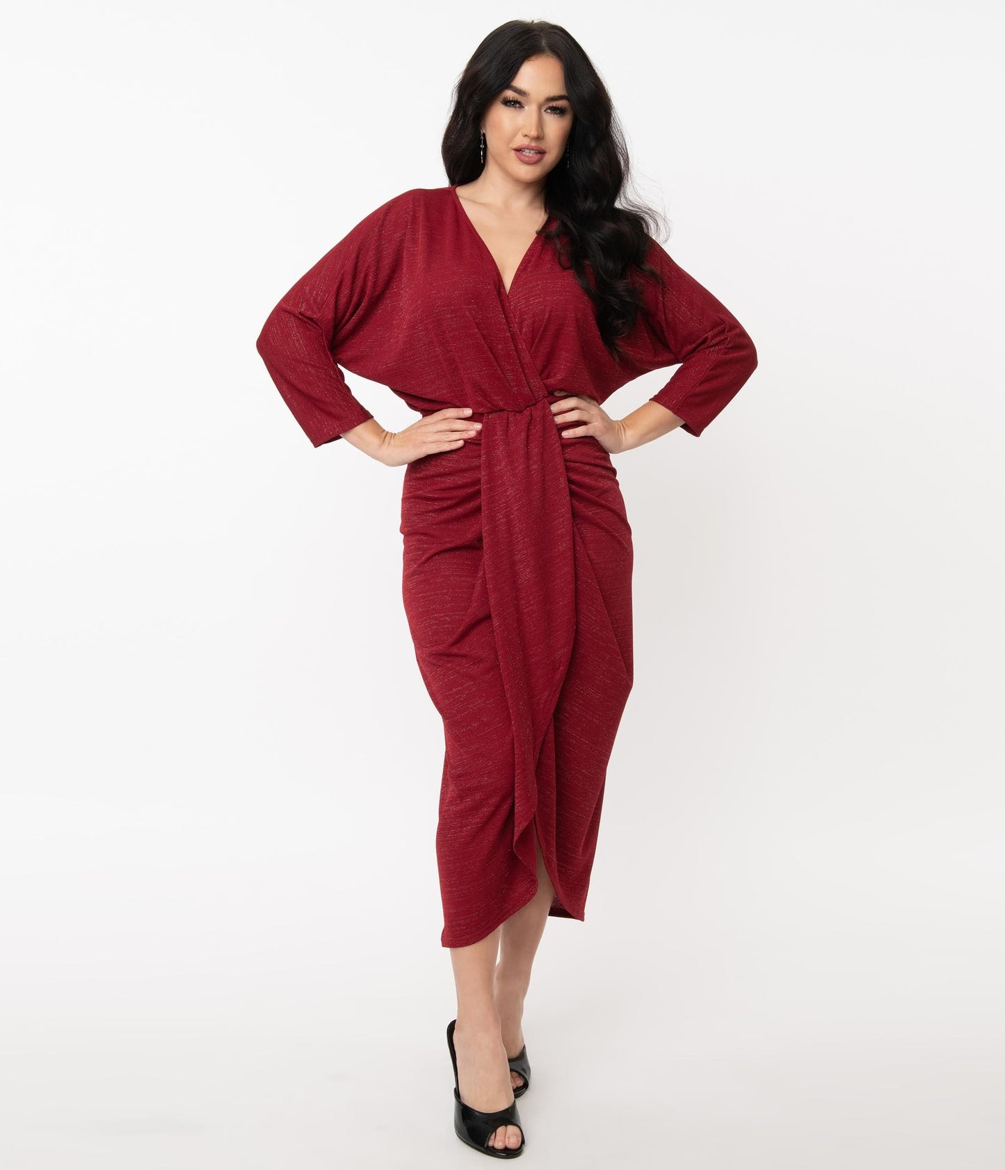 Unique Vintage 1960s Burgundy Sparkle Warhol Tulip Sheath Dress