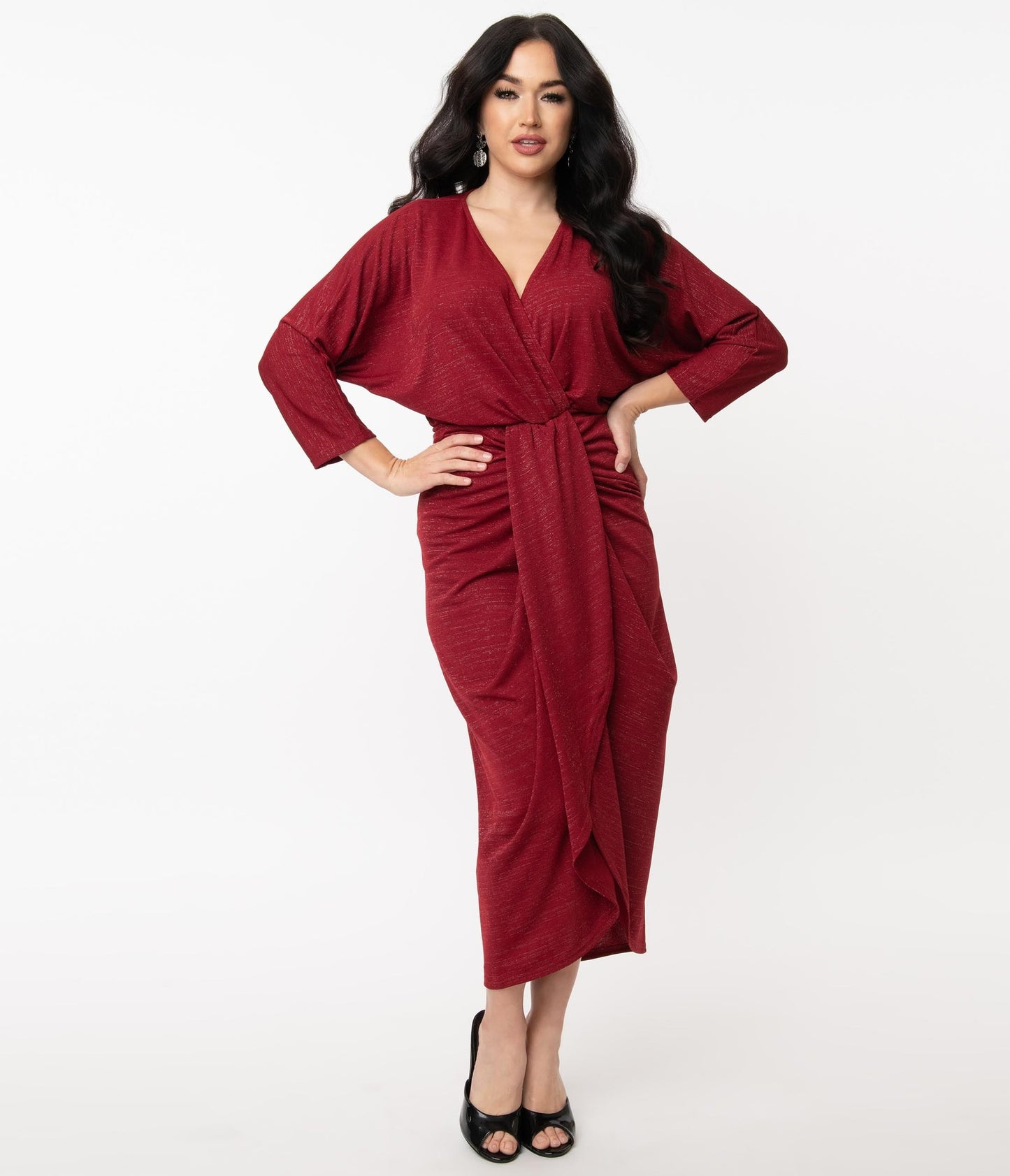Unique Vintage 1960s Burgundy Sparkle Warhol Tulip Sheath Dress