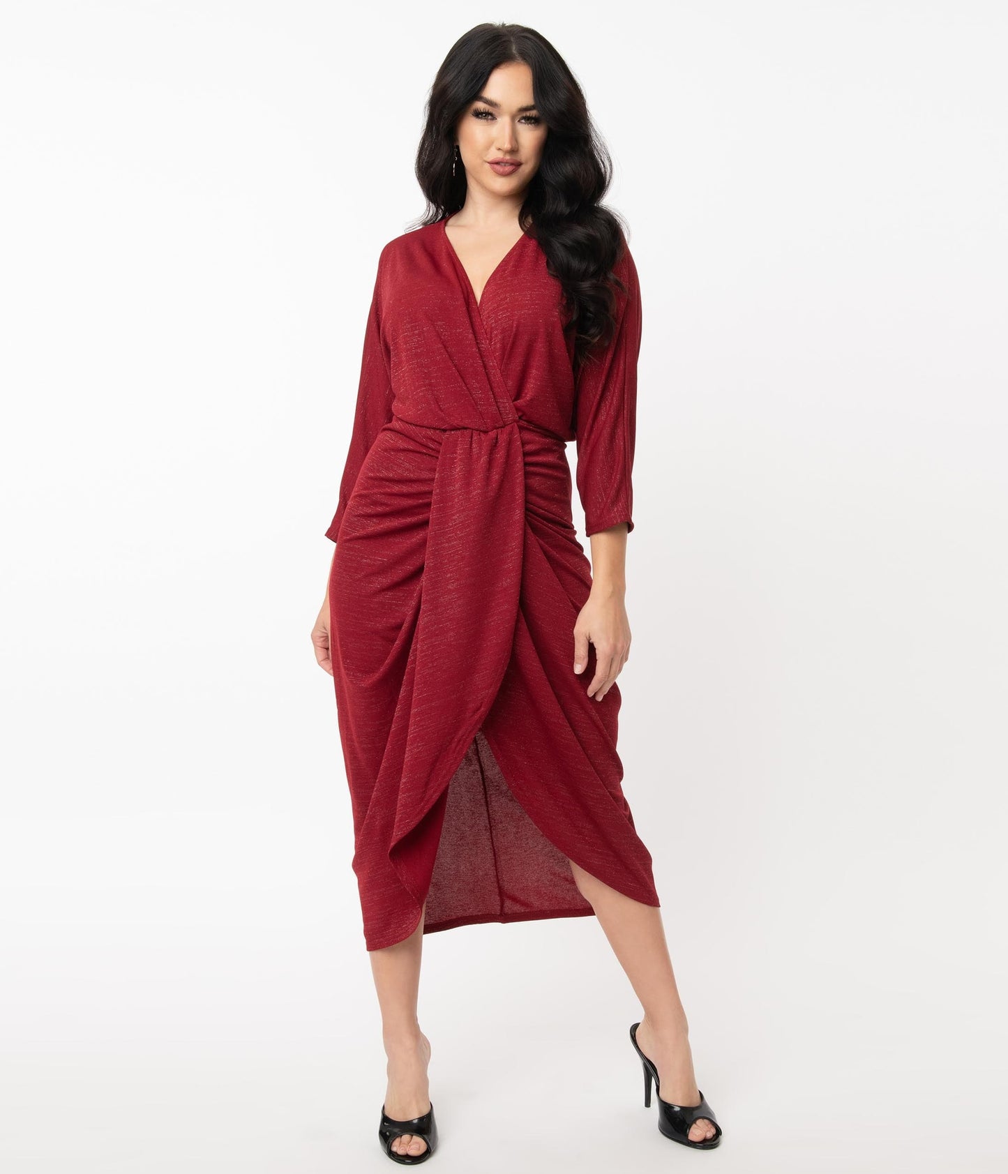 Unique Vintage 1960s Burgundy Sparkle Warhol Tulip Sheath Dress
