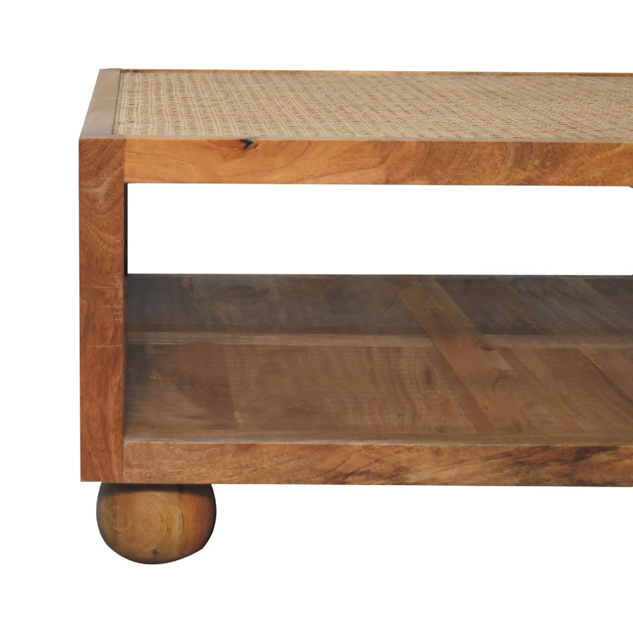 Decipher Wood and Rattan Large Coffee Table with Ball-Shaped Legs