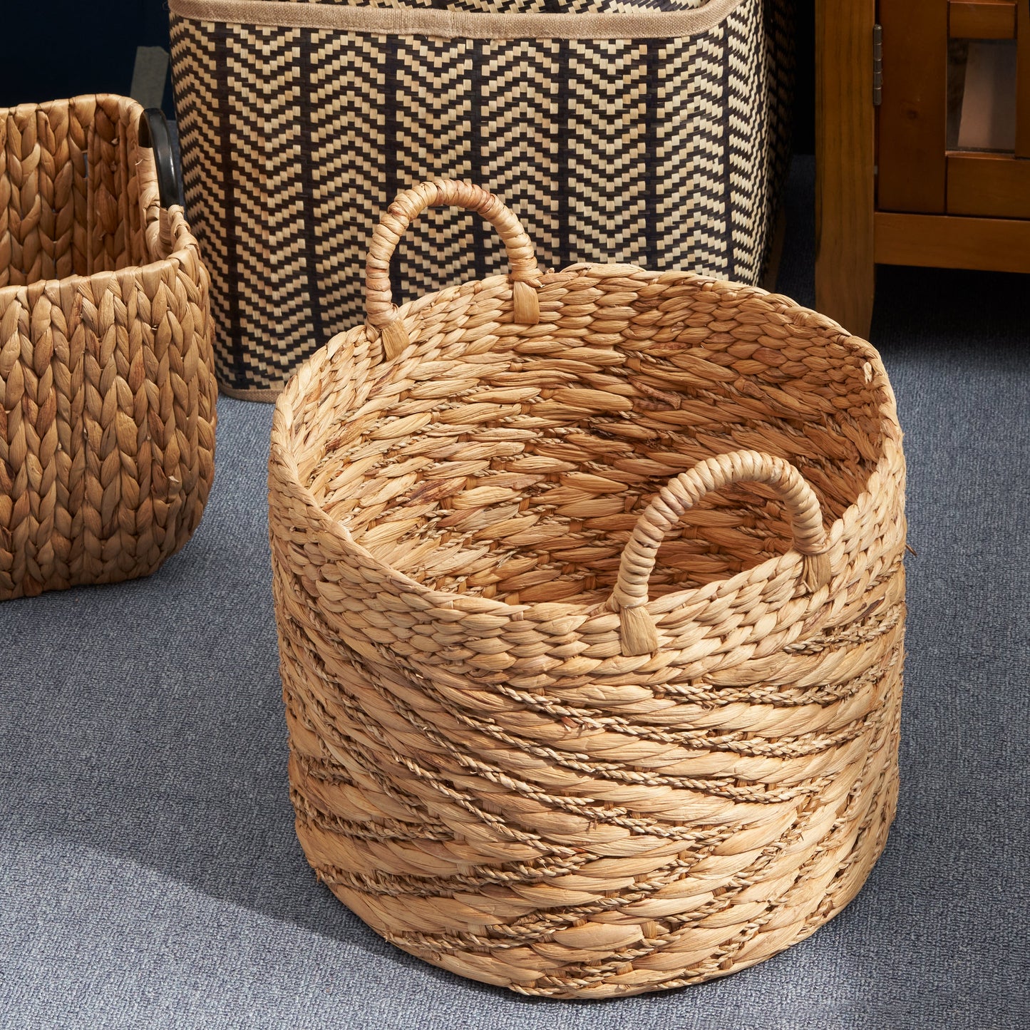 Round Woven Storage Basket with Handles