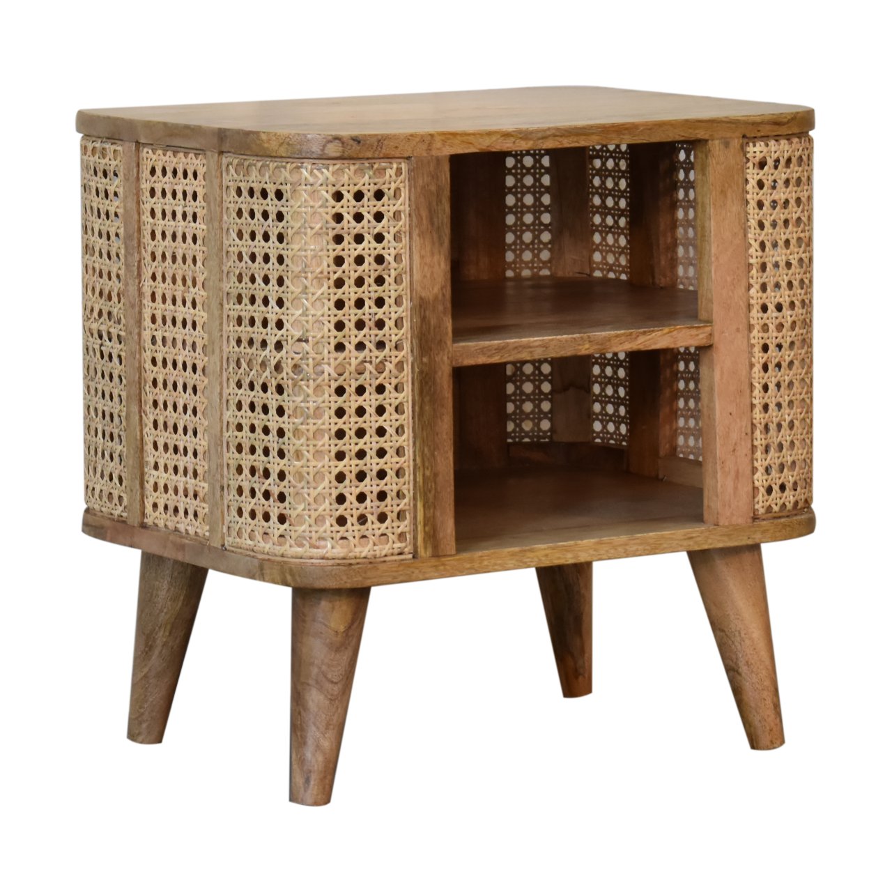 Decipher Wood and Rattan Bedside with 2 Open Shelves
