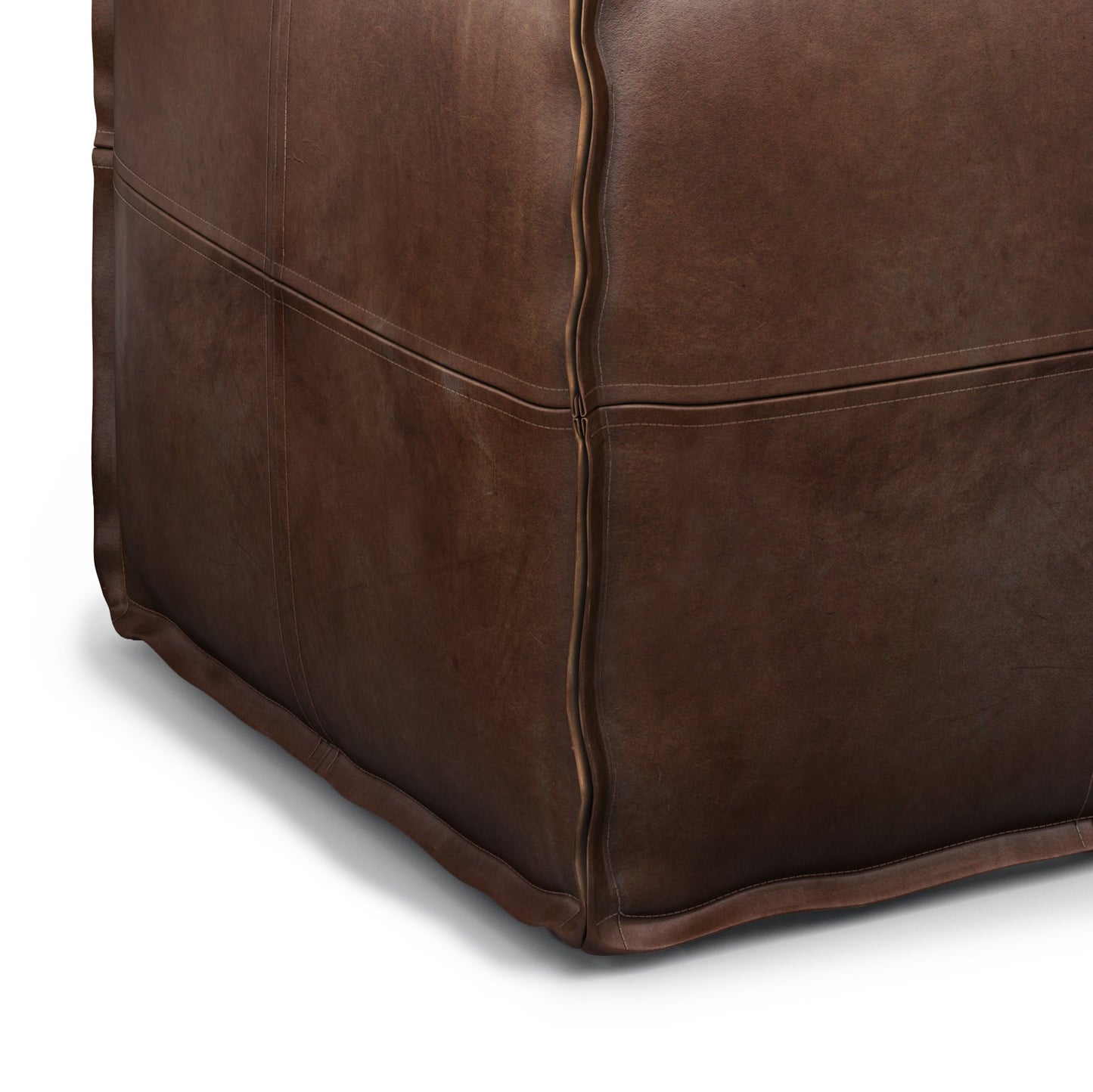 Tranquiluxe Faux Leather Square Pouf with Top Stitching Detail and Zipper