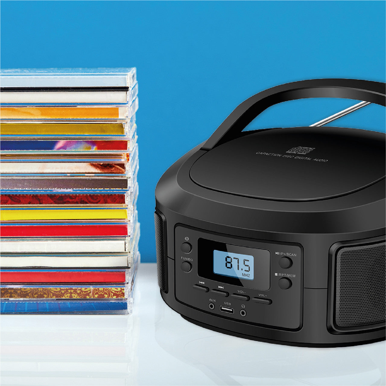 Laser Bluetooth Portable CD/MP3 Boombox with FM Radio Player