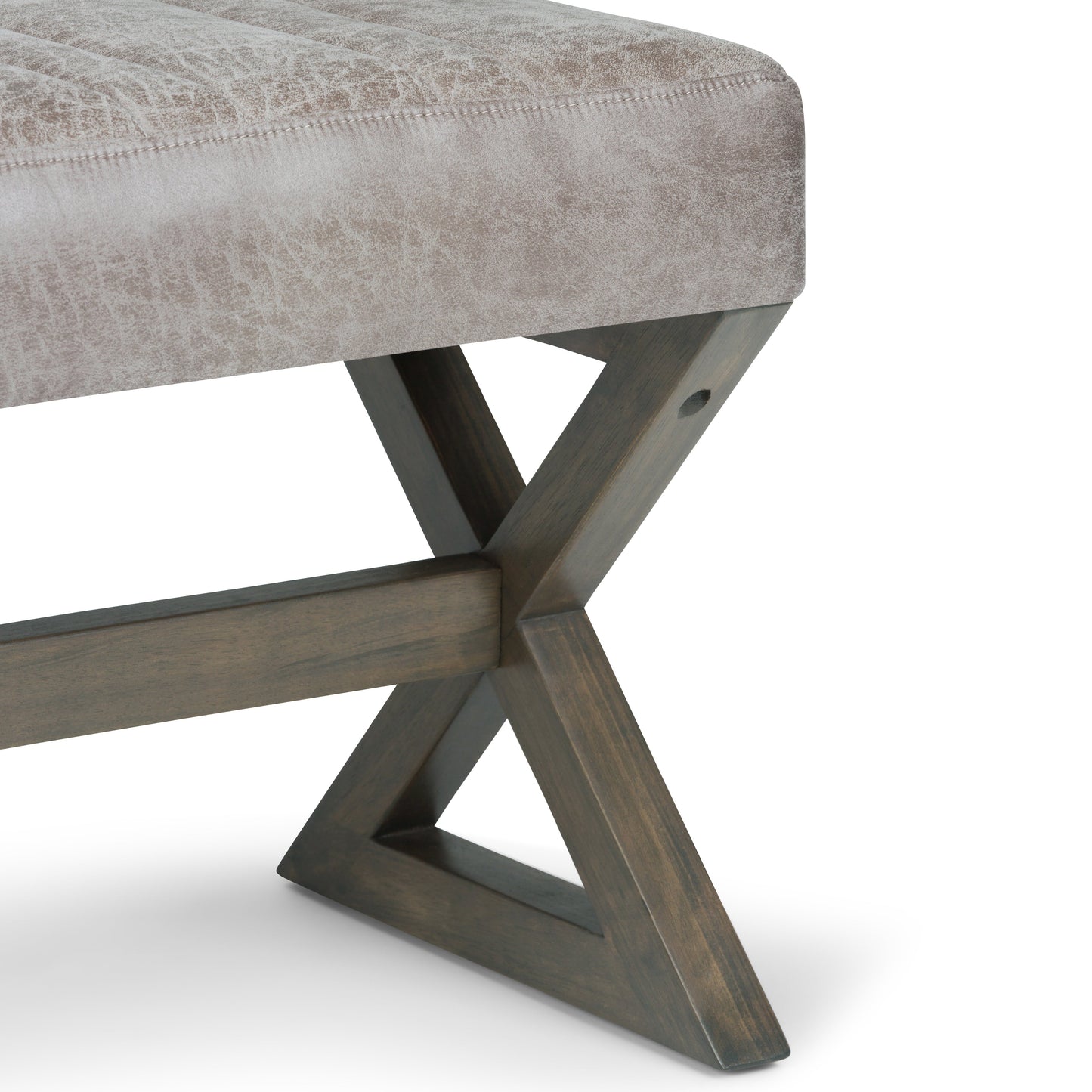 Bloom Upholstered Ottoman Bench with Vertical Stitching and X Design Trestle Base