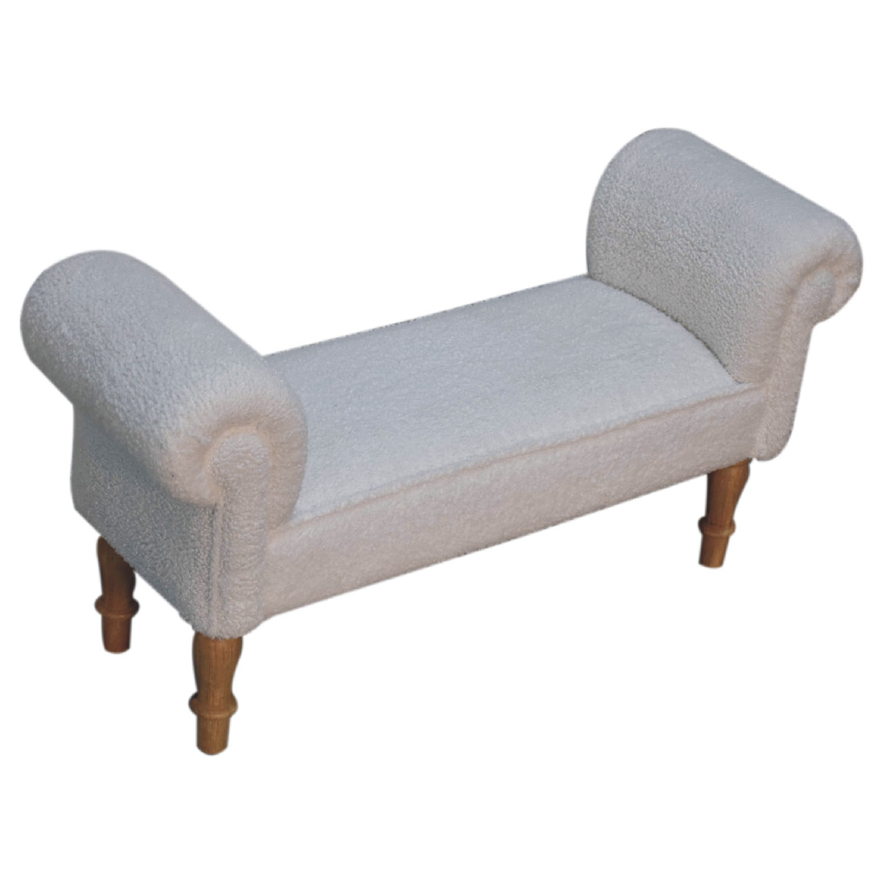 Upholstered Bench with Rolled Arms and Fluted Legs