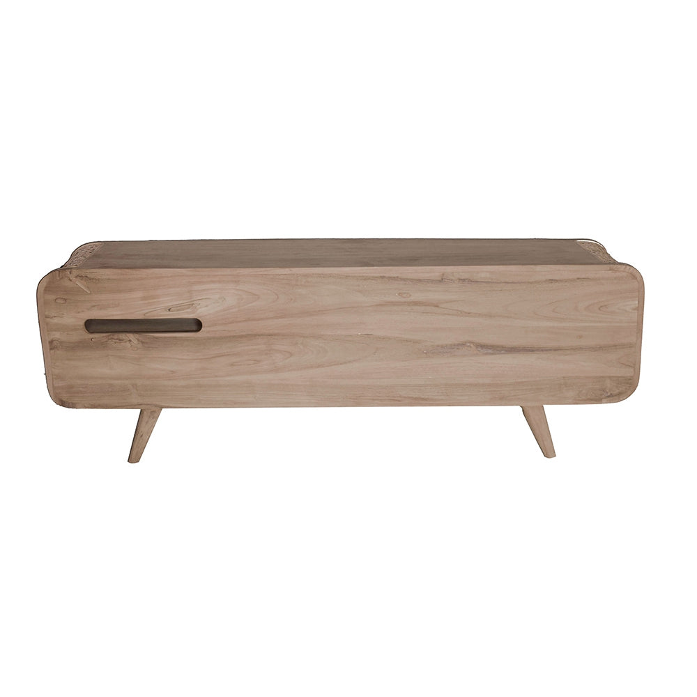 Wood and Rattan Cabinet with Curved Frame, 2 Drawers and Shelves