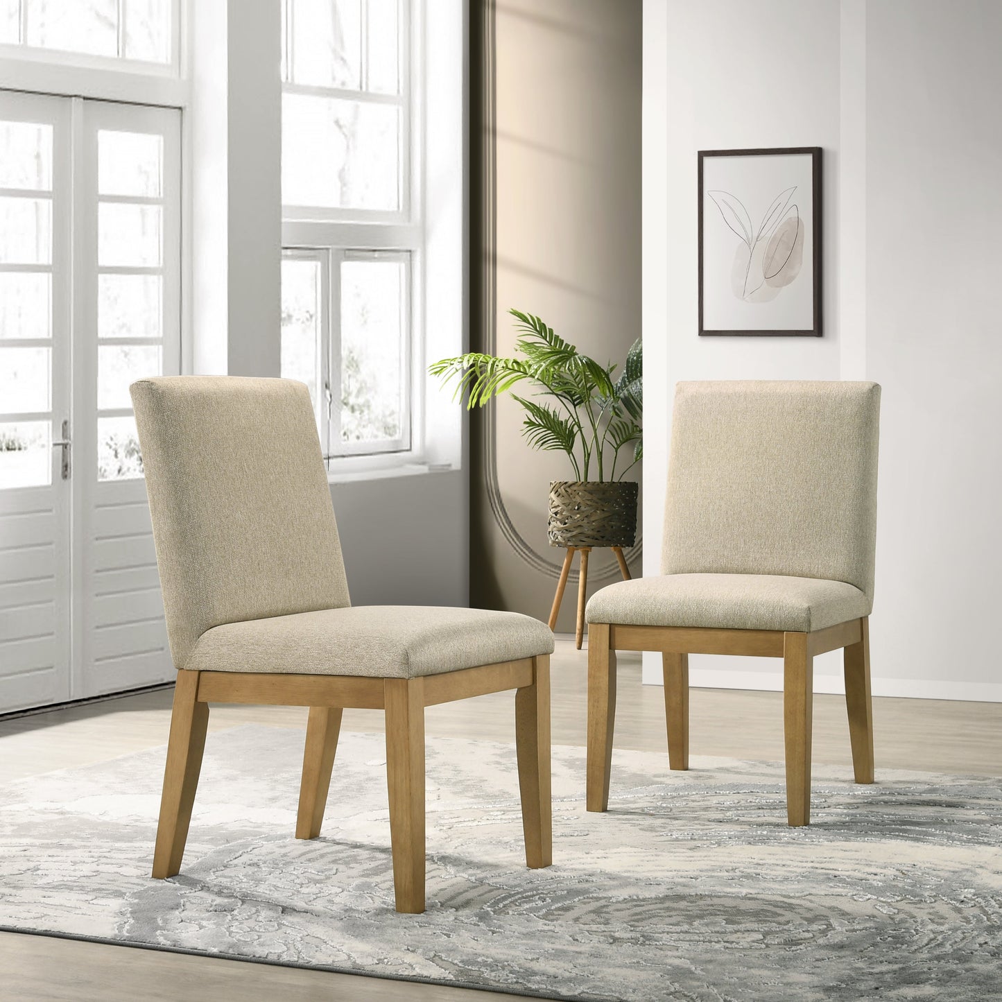 Upholstered Dining Chair with Solid Back and Wood Frame, Set of 2