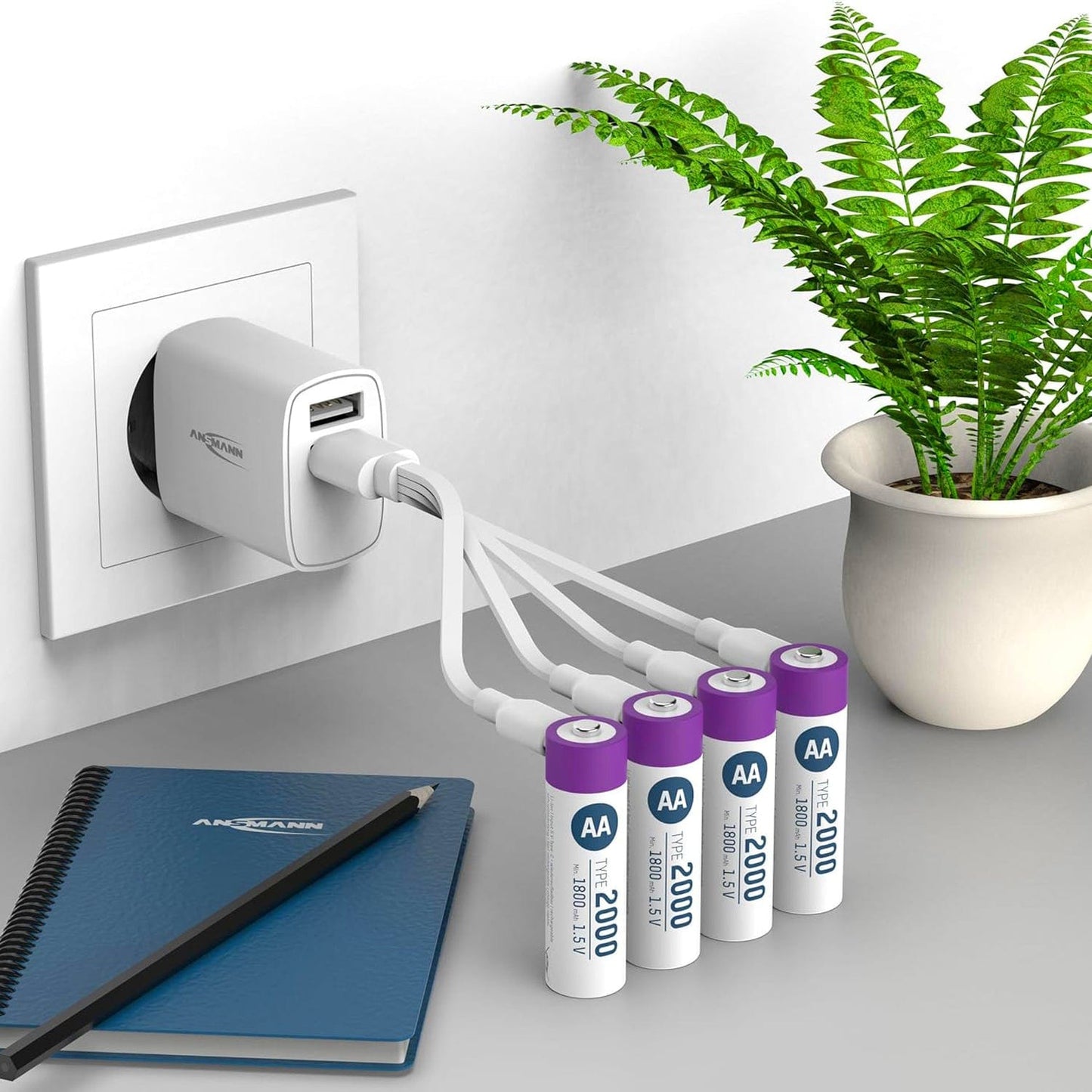 USB-C Rechargeable Li-Ion AA Batteries (4-pack, 2000mAh)