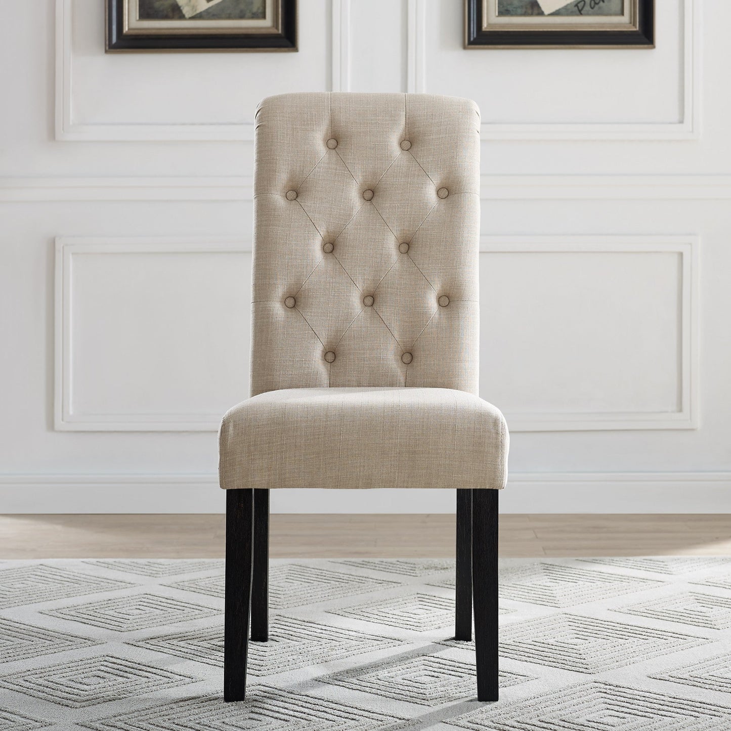 Upholstered Button-Tufted Dining Chair with Armless Design and Rolled Back, Set of 2