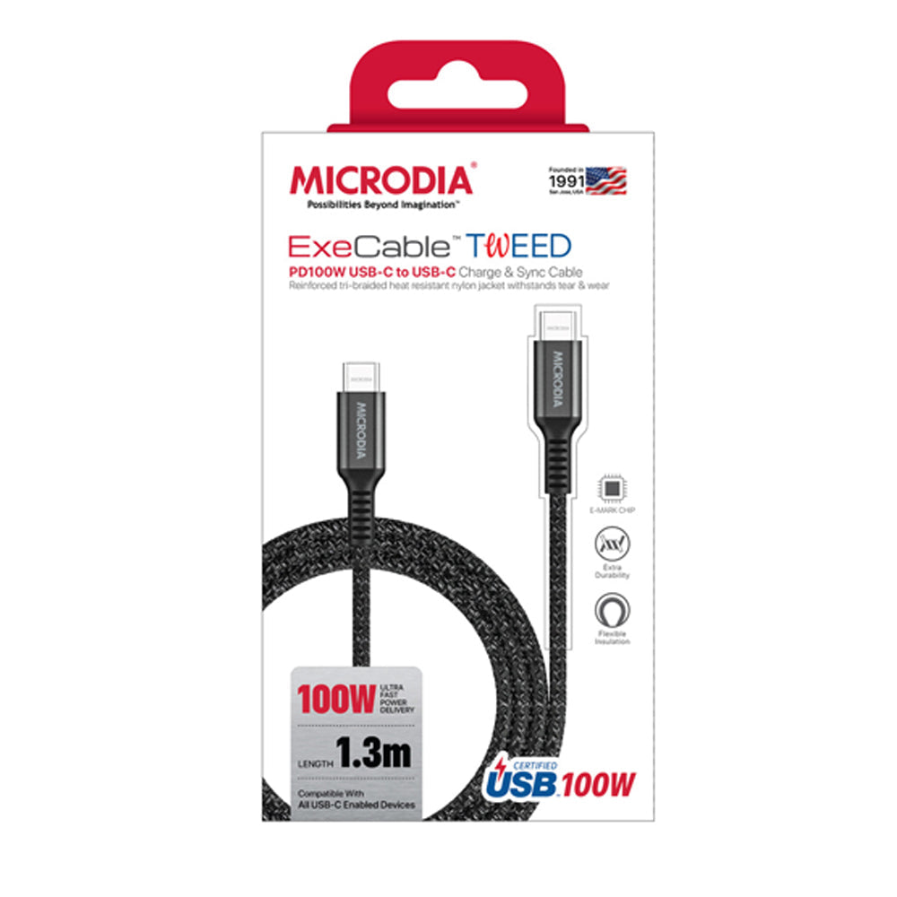 Microdia ExeCable Tweed PD100W USB-C Cable 1.3m (Charcoal)