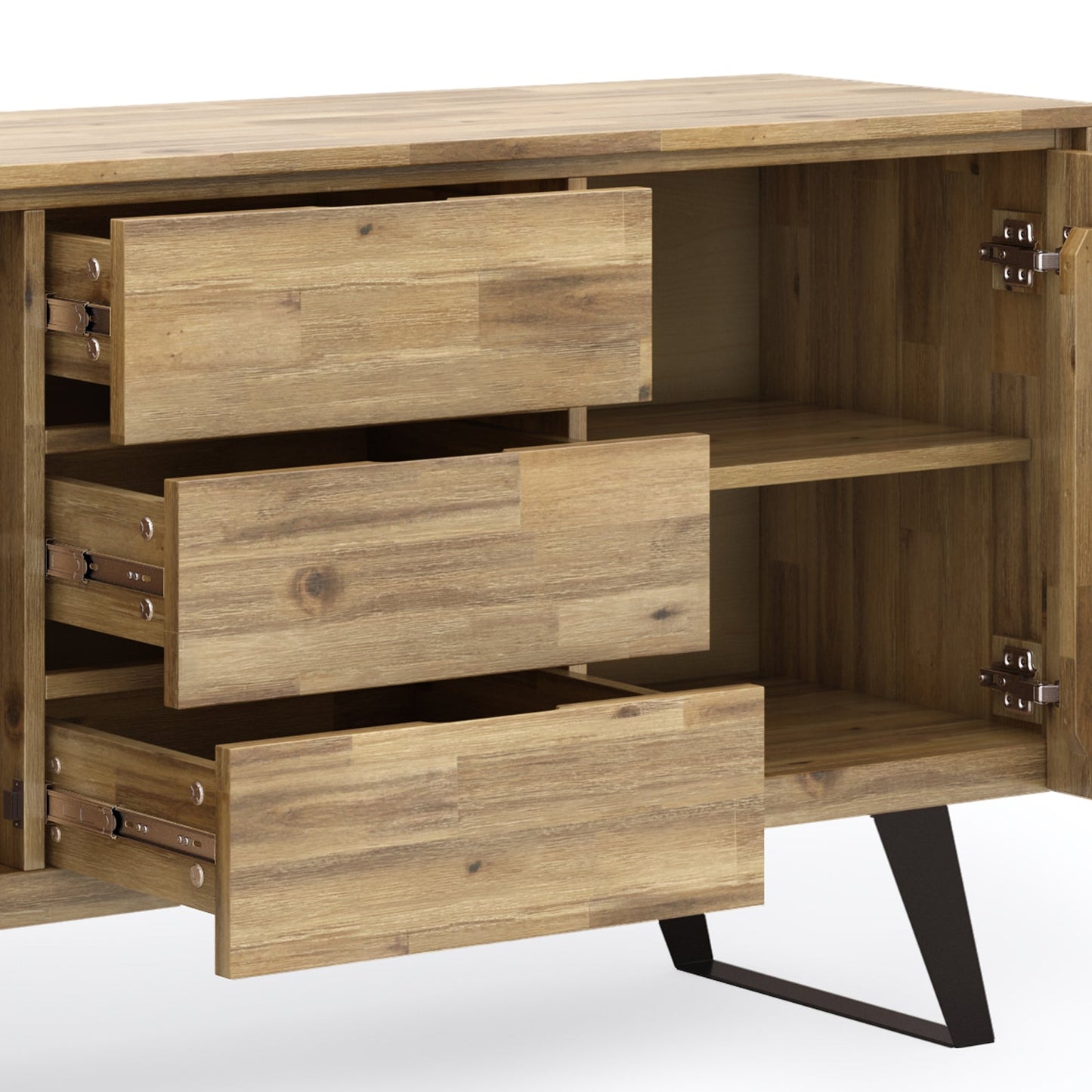 Peak 2-Door Buffet Cabinet with 3 Drawers and Metal Angled Legs