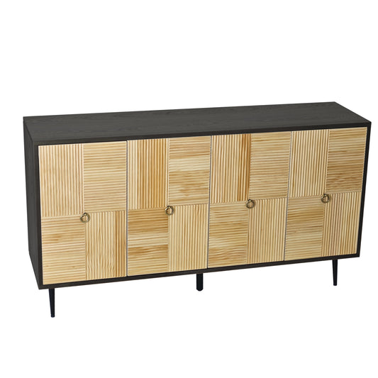 4-Door Cabinet with Carved Effect Decoration Doors and Metal Legs