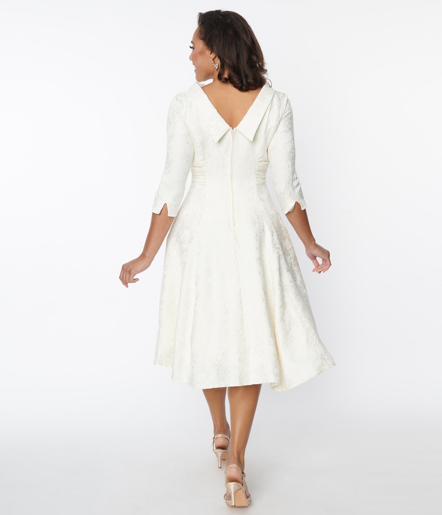 Unique Vintage Ivory Brocade Bridal Swing Dress