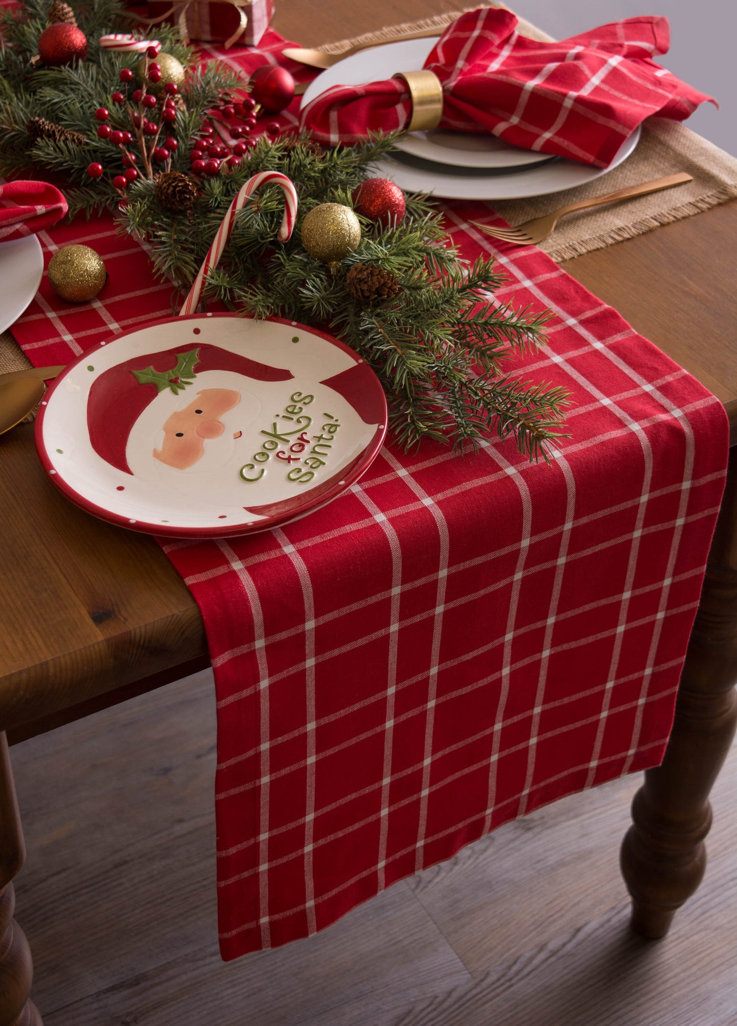 Holly Berry Plaid Table Runner 14X72
