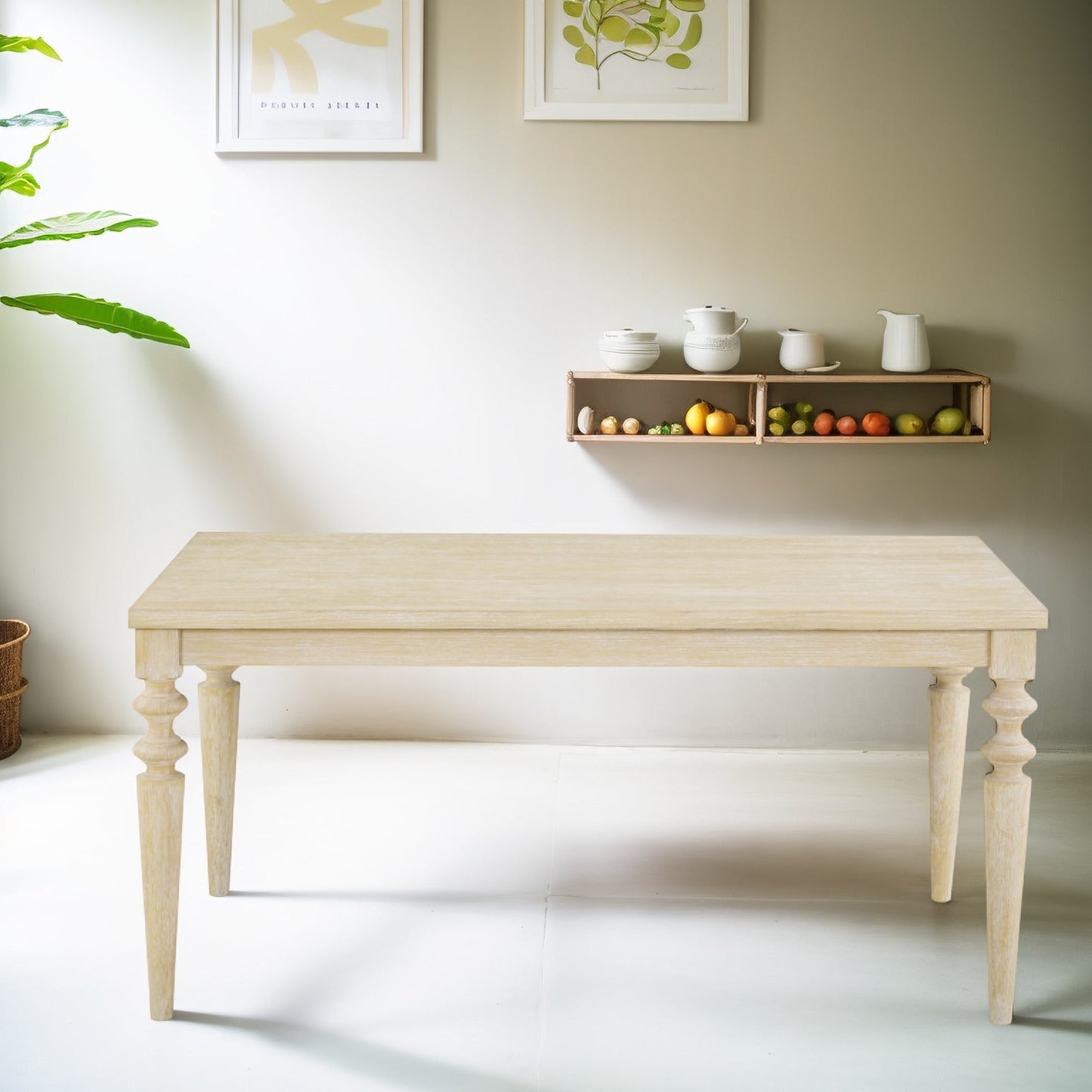 Rectangle Dining Table with Turned Leg and Wood Frame