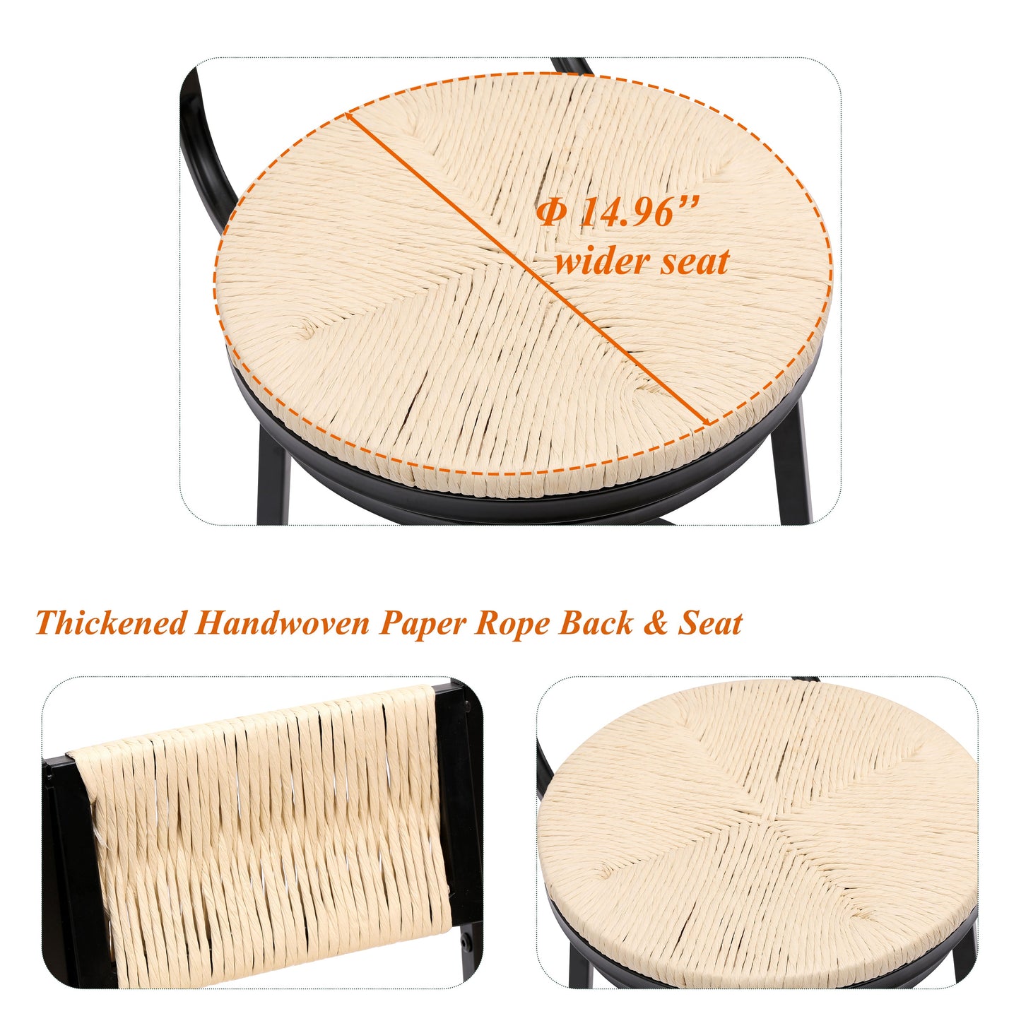 Hand Woven Rope Bar Stool with Swivel Seat and Footrest, Set of 2
