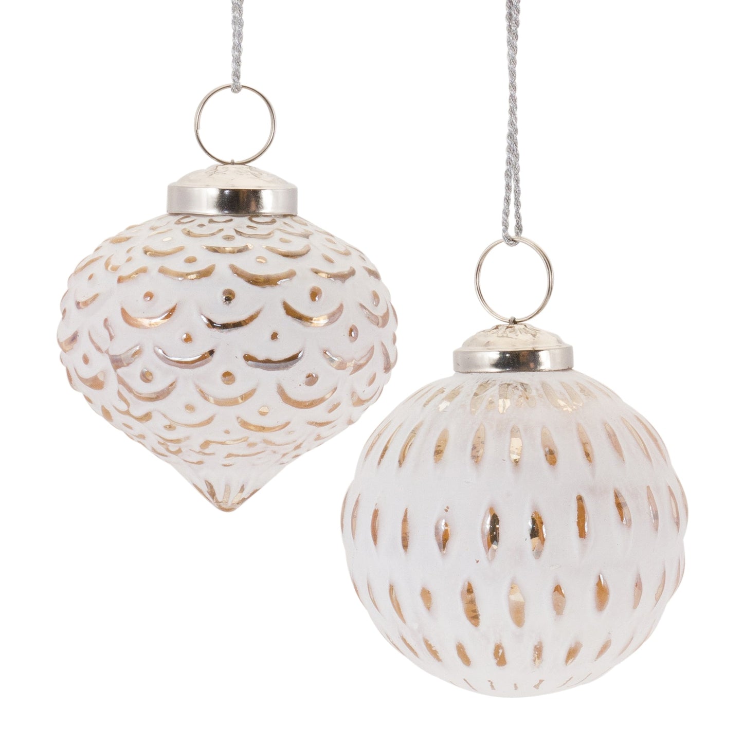 White Washed Glass Ornament, Set of 6