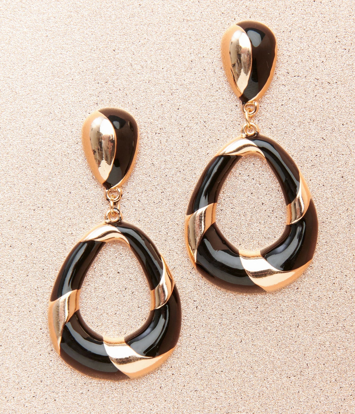 1920s Deco Black & Gold Swirl Drop Earrings