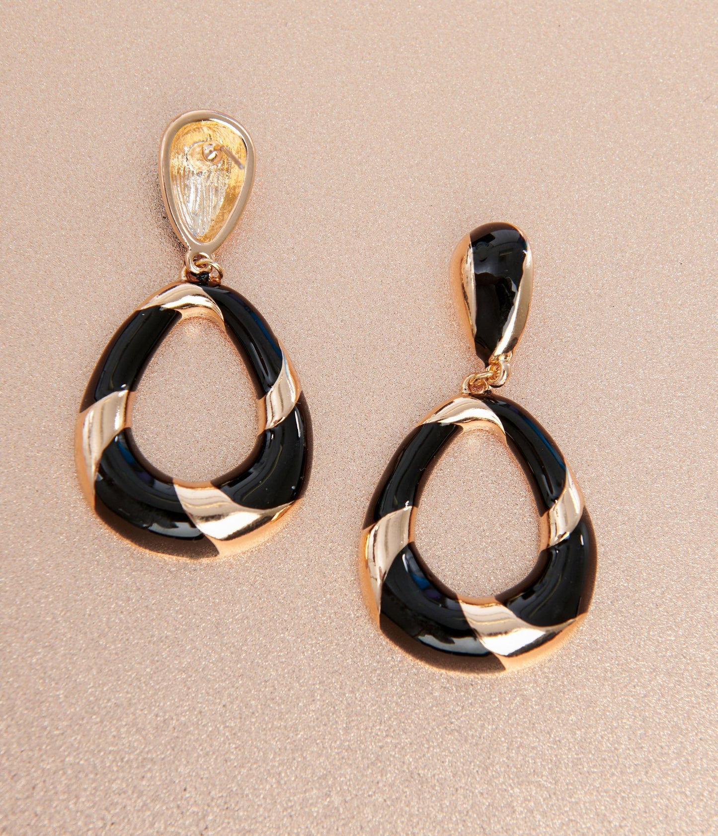 1920s Deco Black & Gold Swirl Drop Earrings