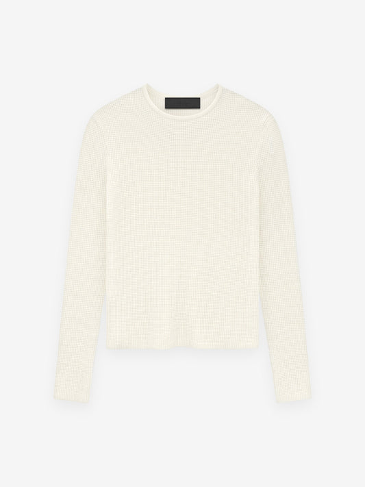 Womens Waffle Fitted Long Sleeve Sweater