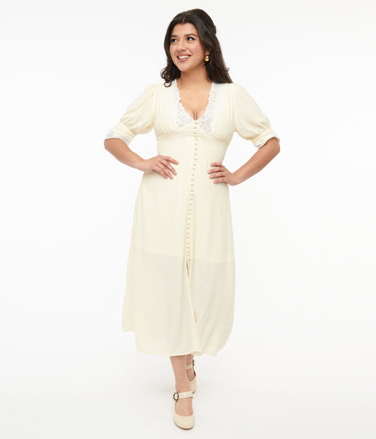 1930s Cream & White Lace Midi Dress