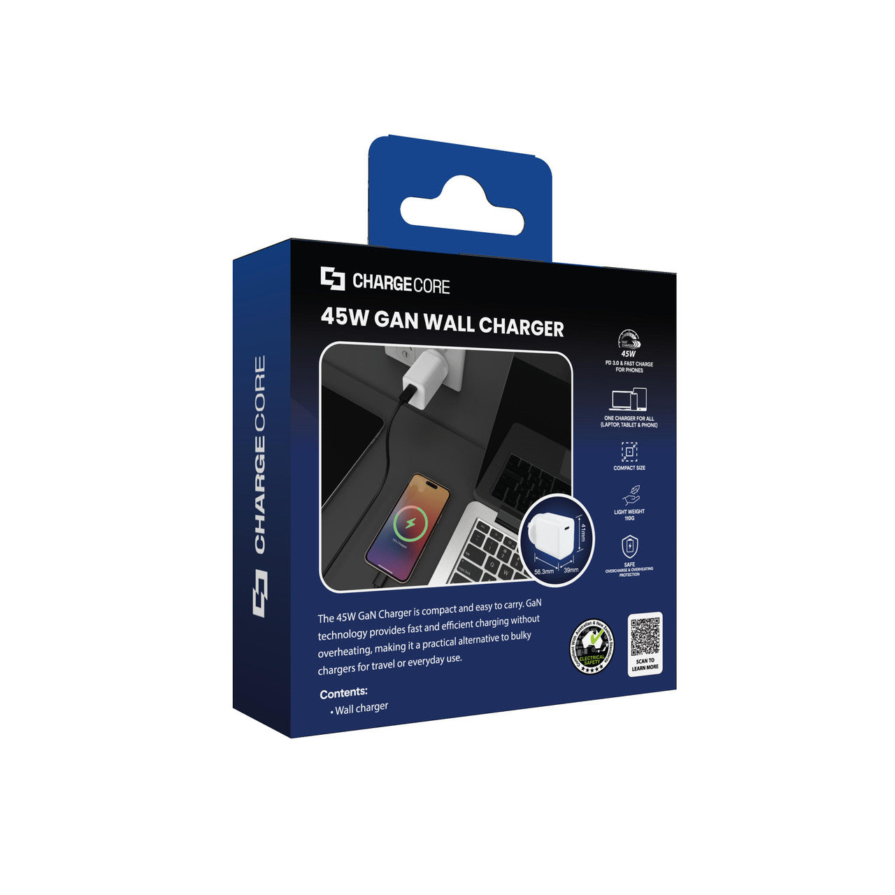 Laser ChargeCore 45W PD GaN Wall Charger (White)