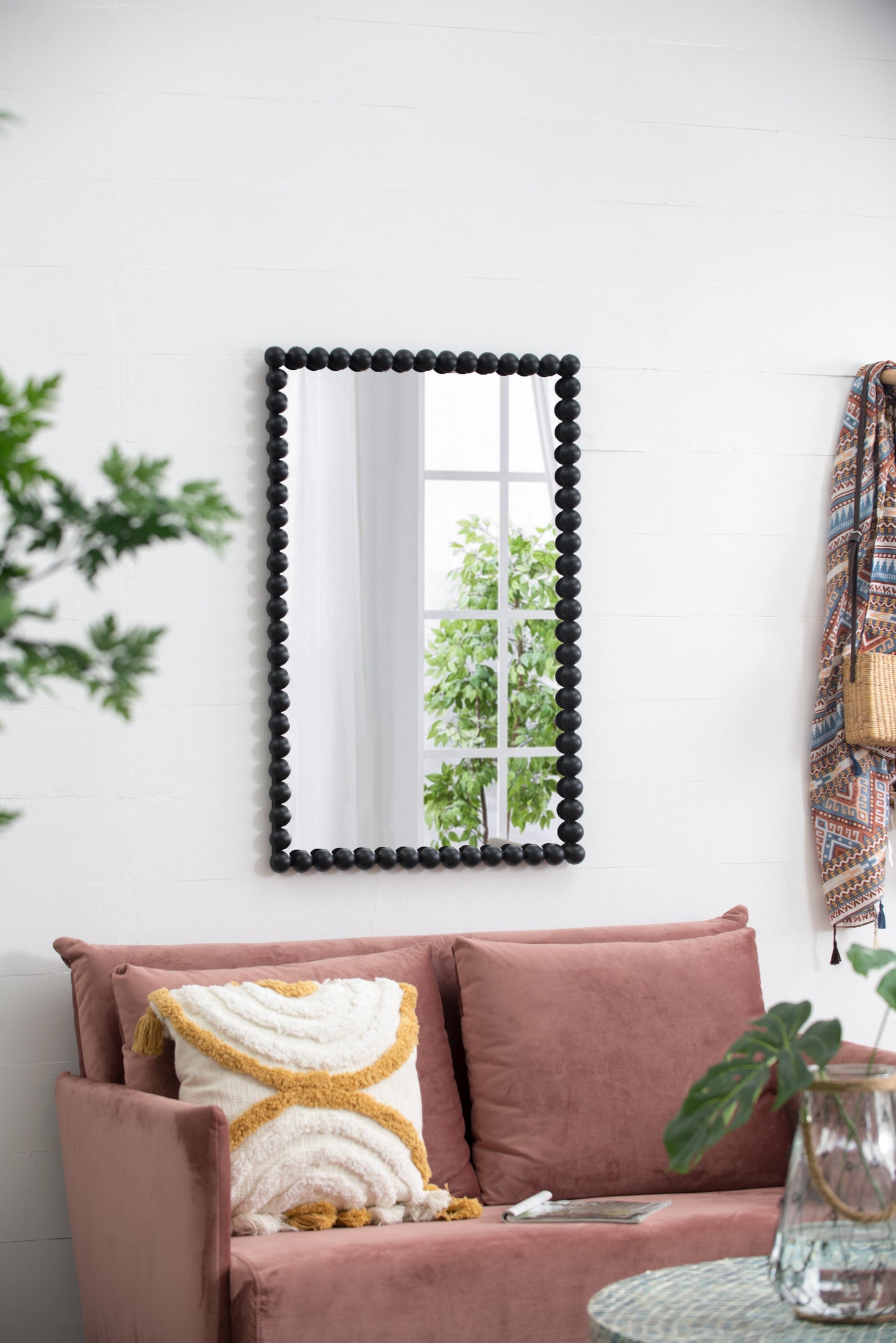 Rectangular Mirror with Metal Beaded Design