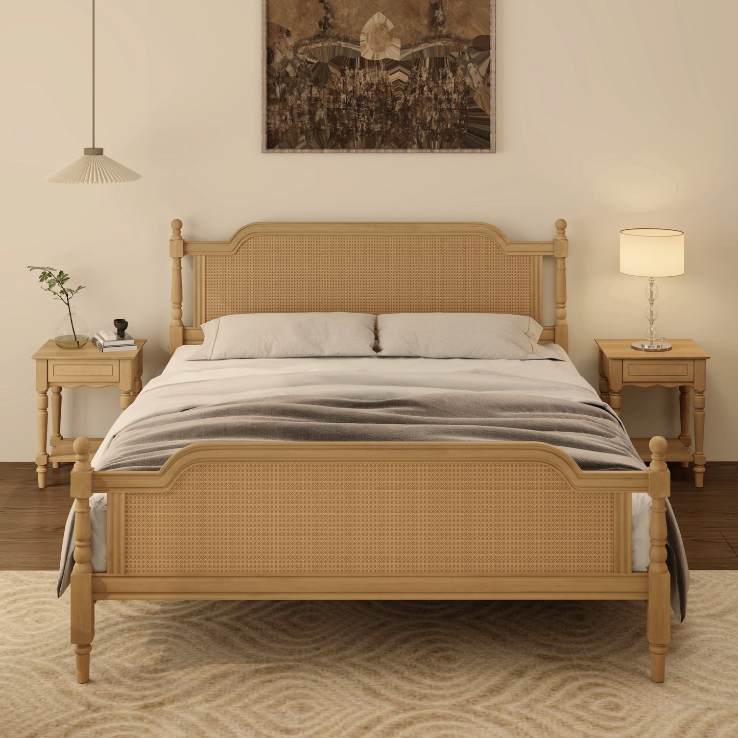 Excelsis Rattan Bed Frame with Fluted Legs, Antique Walnut