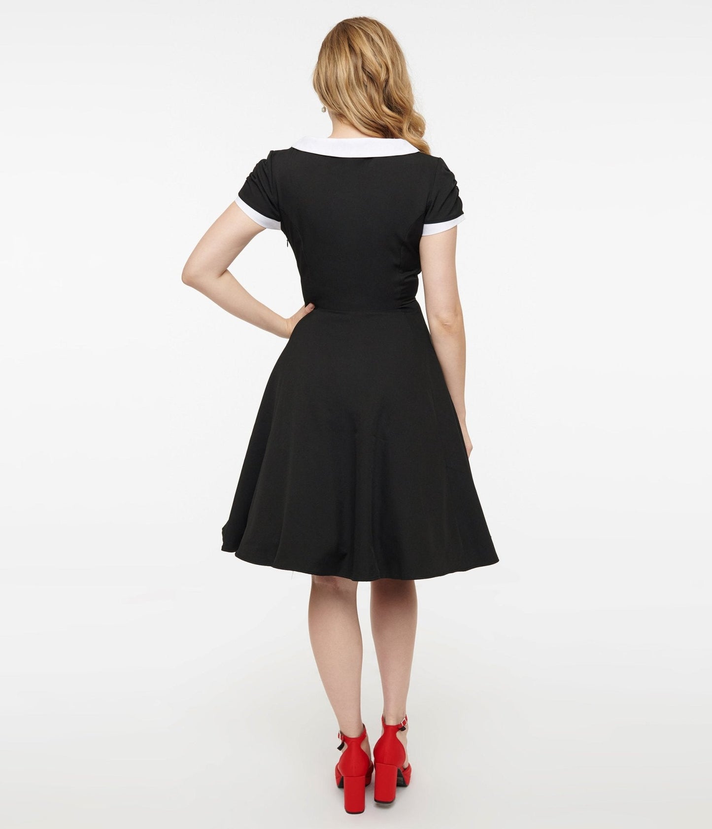1950s Black & White Collar Fit & Flare Dress