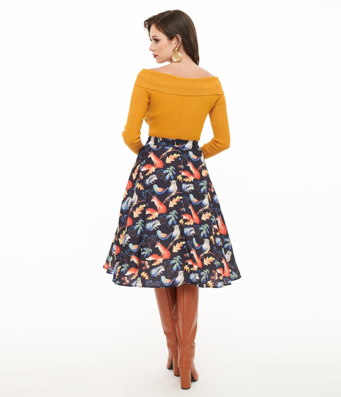 1950s Navy Fox Print Swing Skirt