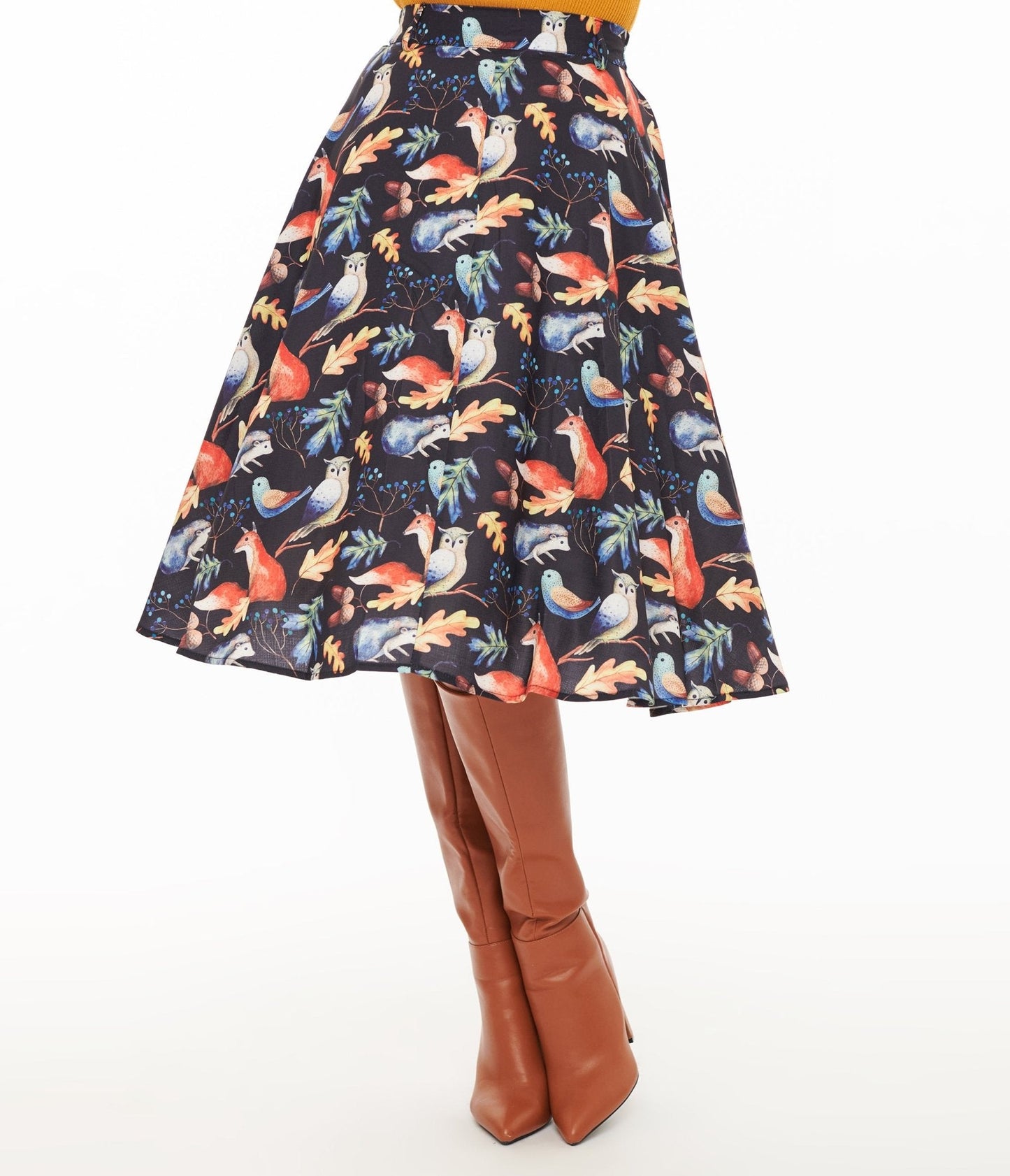 1950s Navy Fox Print Swing Skirt