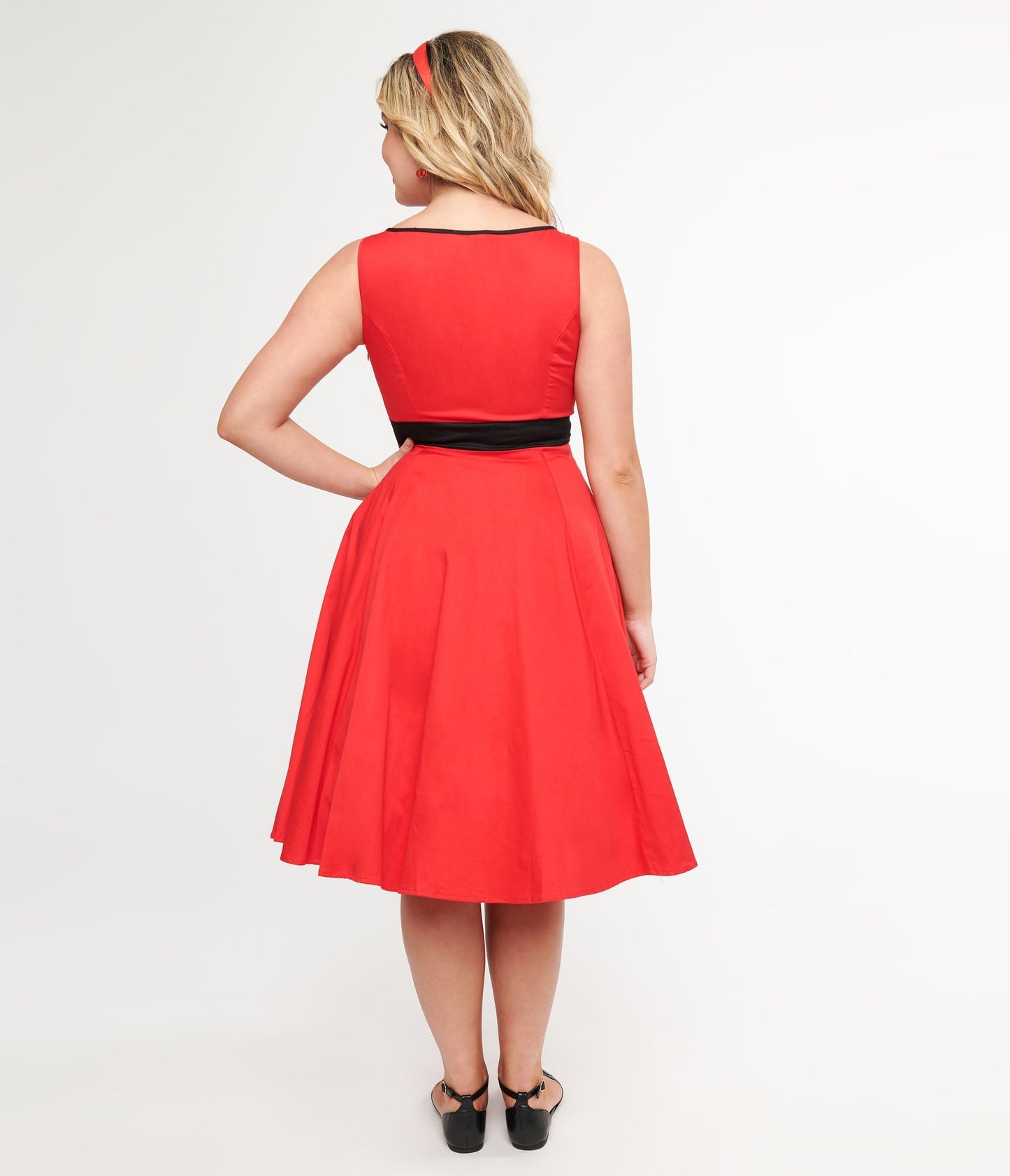 1950s Red Keyhole Cotton Swing Dress