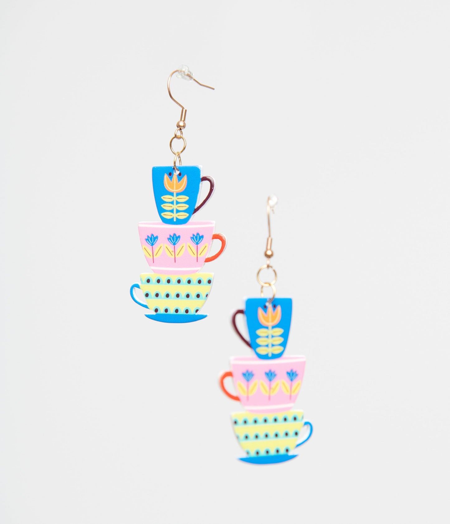1960s Retro Teacups & Saucers Drop Earrings