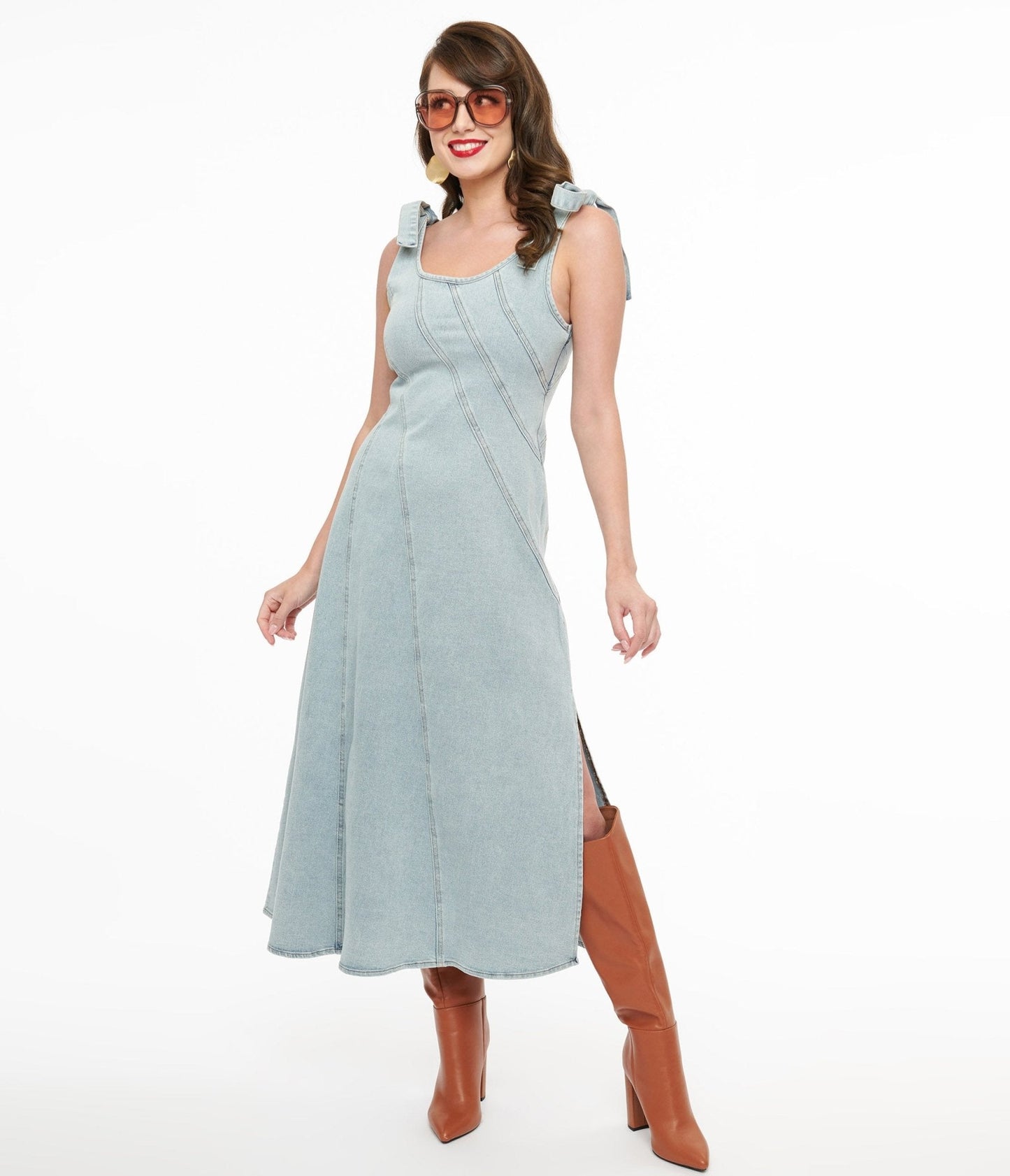 1970s Light Blue Denim Midi Dress