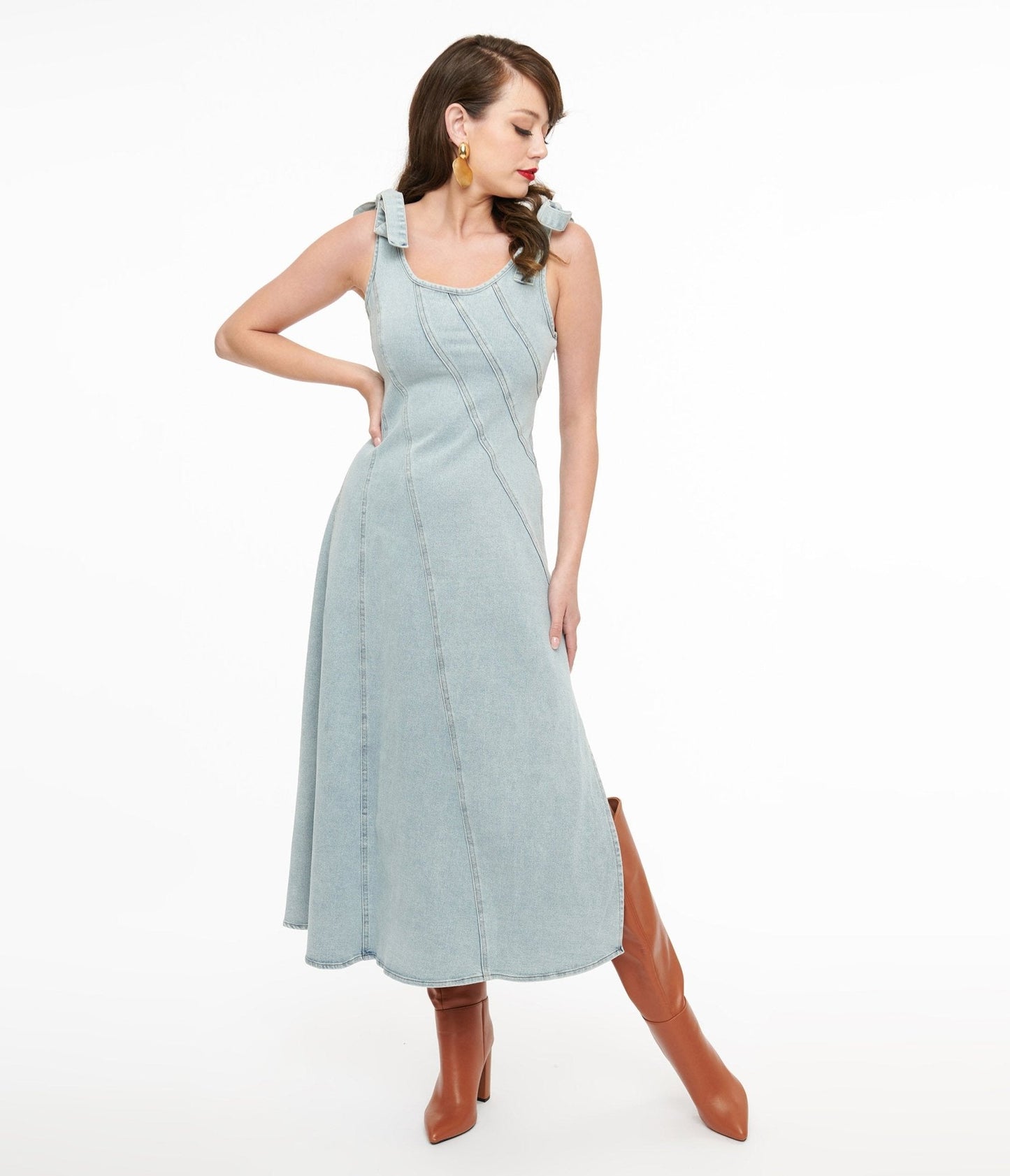 1970s Light Blue Denim Midi Dress